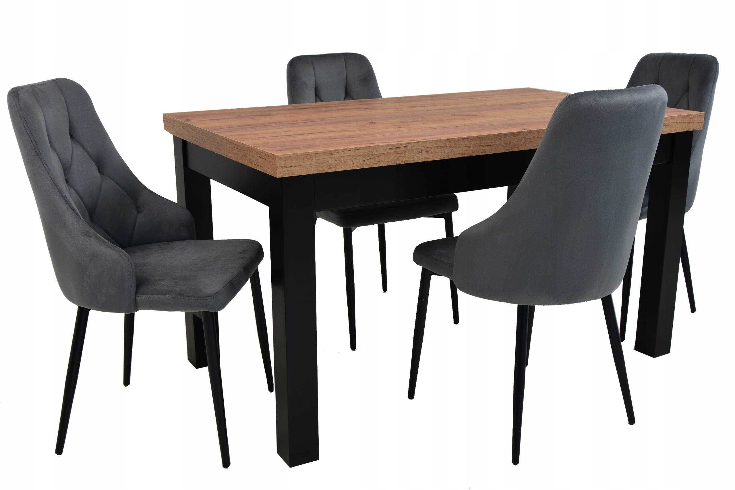 Zestaw 4 krzesła fotelowe Szare IK-09 i stół S-7 80x140/180 Craft salon