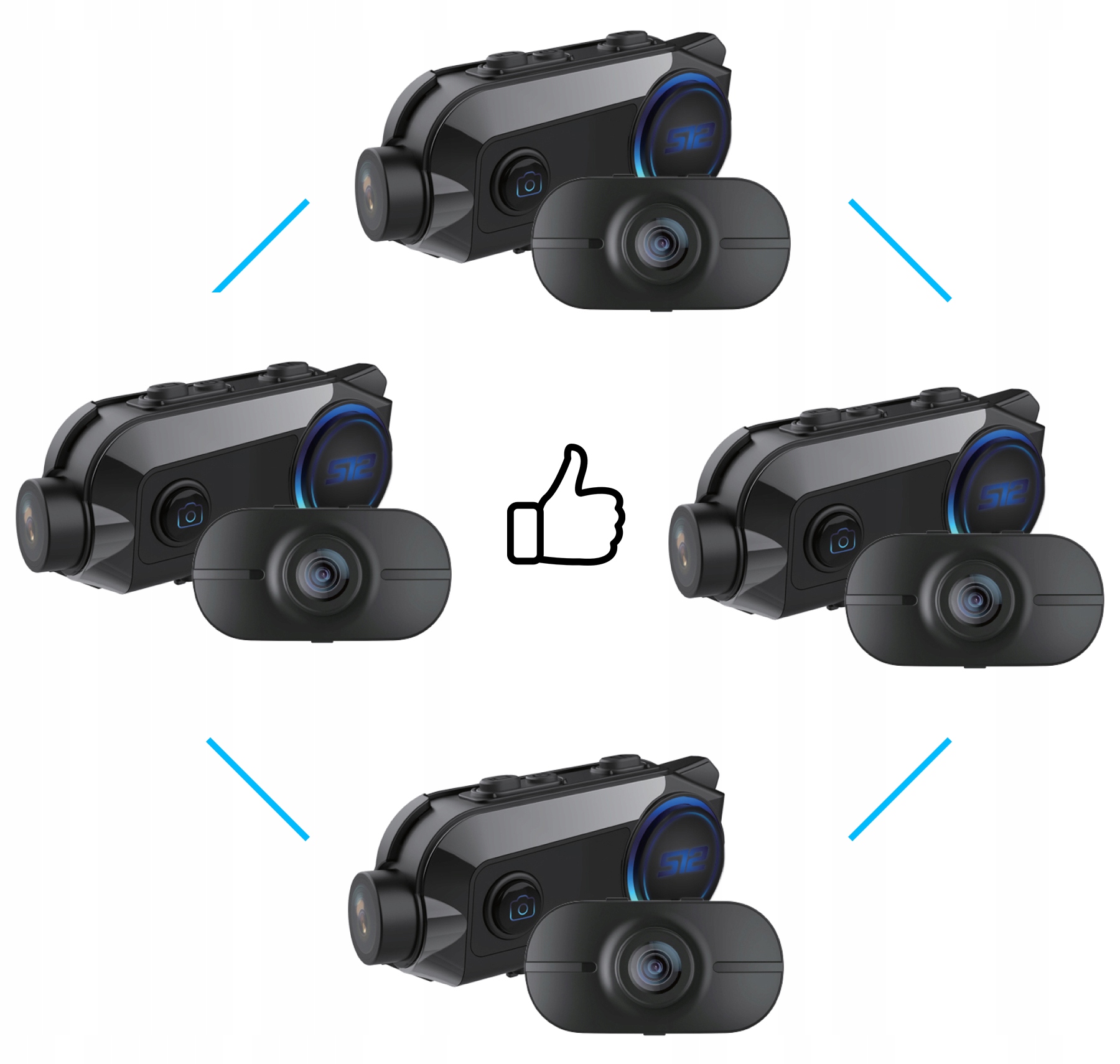 INTERKOM MOTOCYKLOWY 2x KAMERA 2K+FHD SONY WIFI BT Model SCS S12