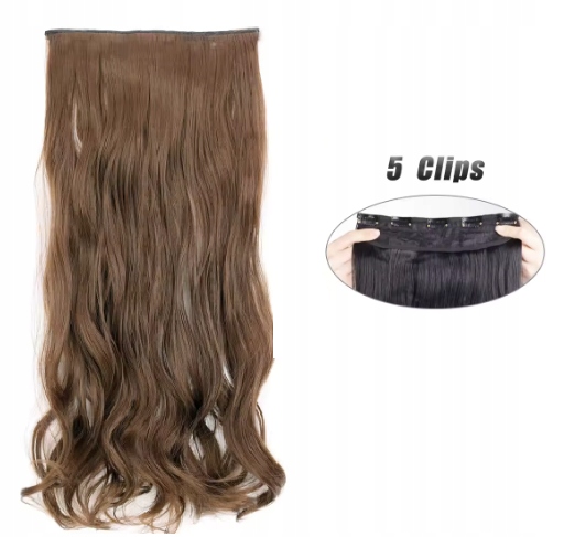 Włosy Clip In Naturalny Jasny Brąz 78 CM Falowane 1470