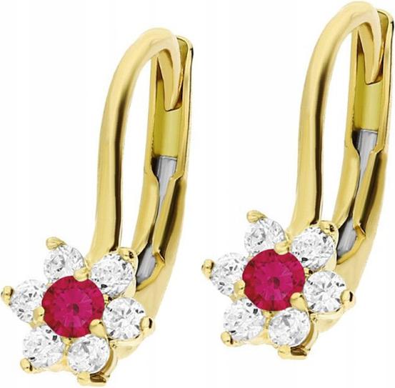 Zlaté náušnice 585 rubínové kvítky zirkony 1 g elegantní pro ni