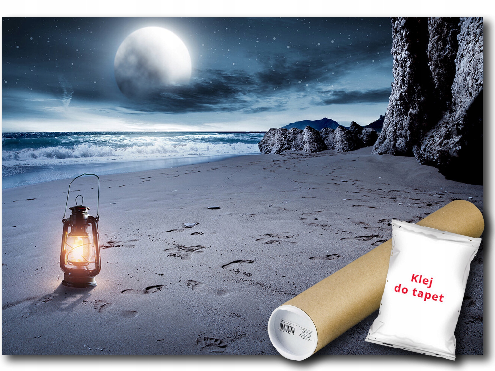 Fototapeta Vinylová Pláž More Noc Večer Vlny Mesiac Svetlo 312x219