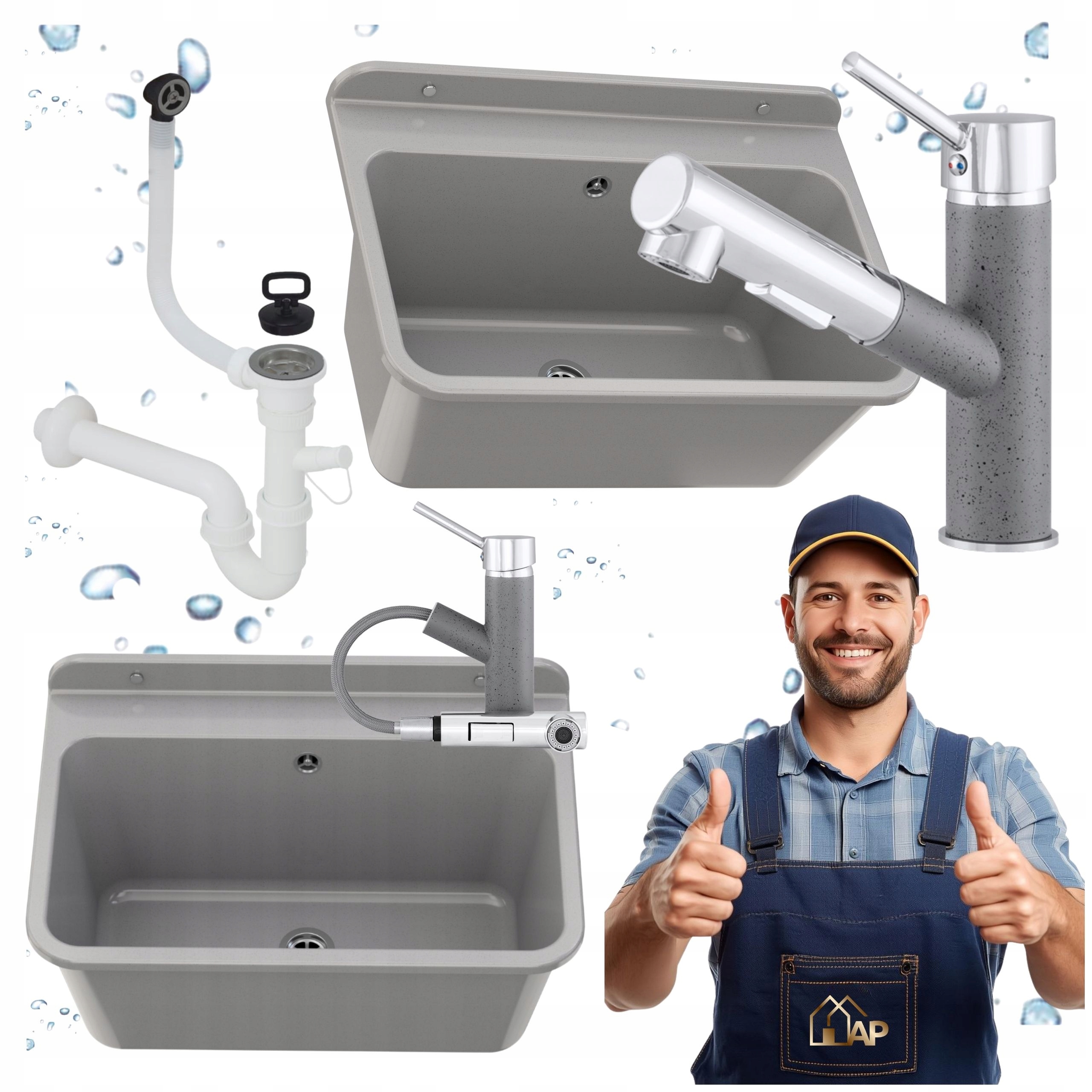 Ekonomický dřez Komora Šedá Baterie Vytahovací Prádelna Kotelna