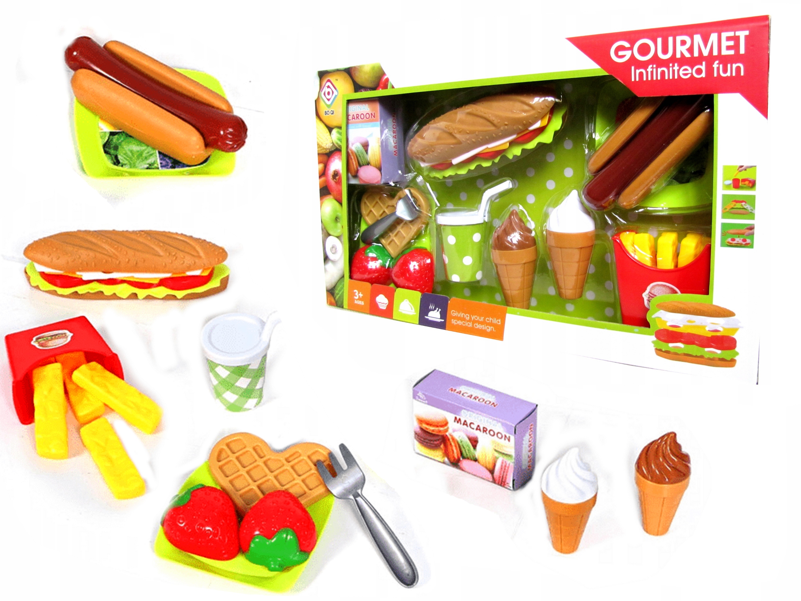 

Frytki Hot Dog Kanapka Lody Truskawka Taca