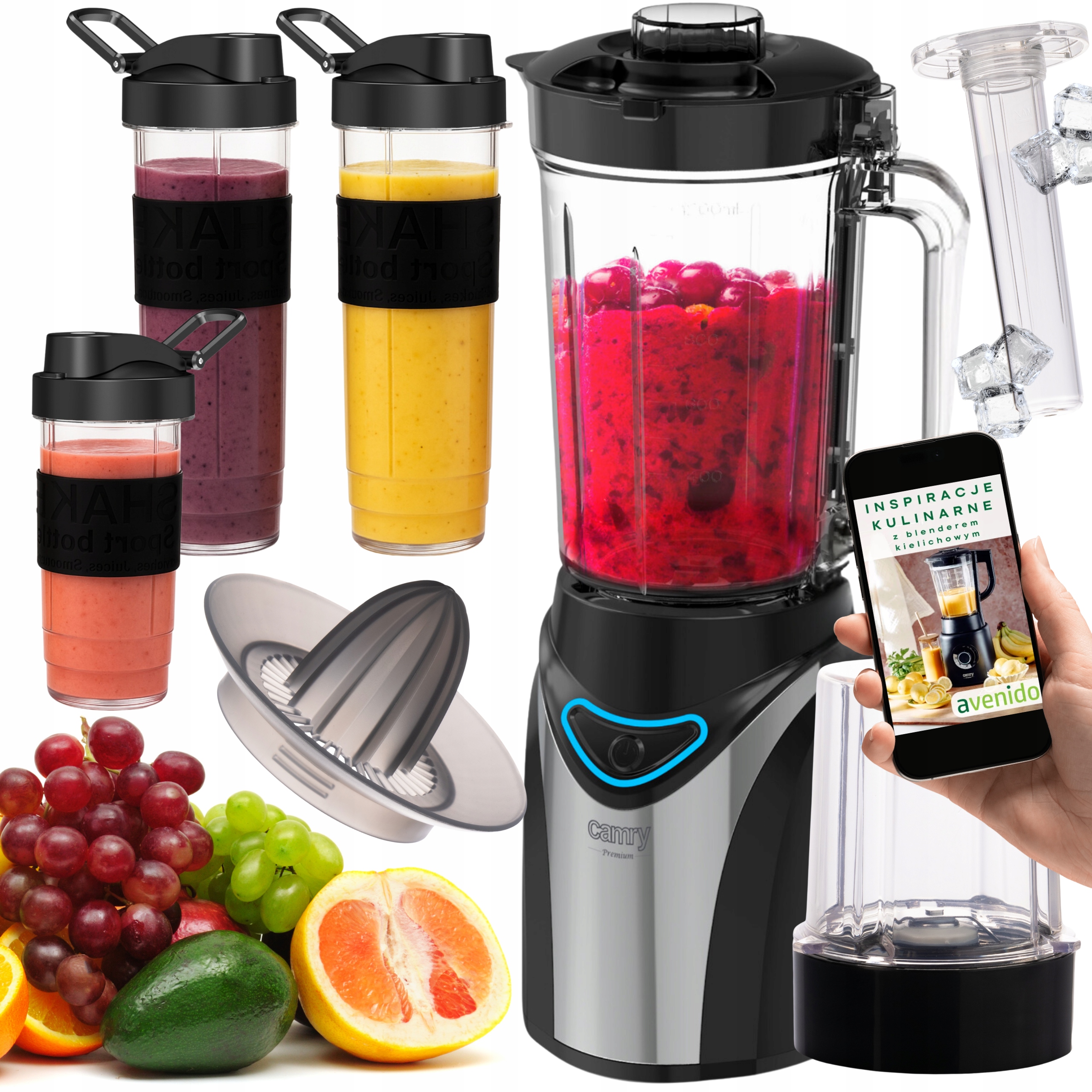 Blender Kielichowy Do Kuchni 3 Bidony Rozdrabniacz Wyciskarka Kruszy Lód