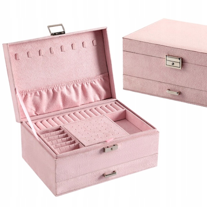 KUFEREK SZKATUŁKA NA BIŻUTERIĘ ELEGANCKI ORGANIZER PUDROWY RÓŻ PREZENT F39