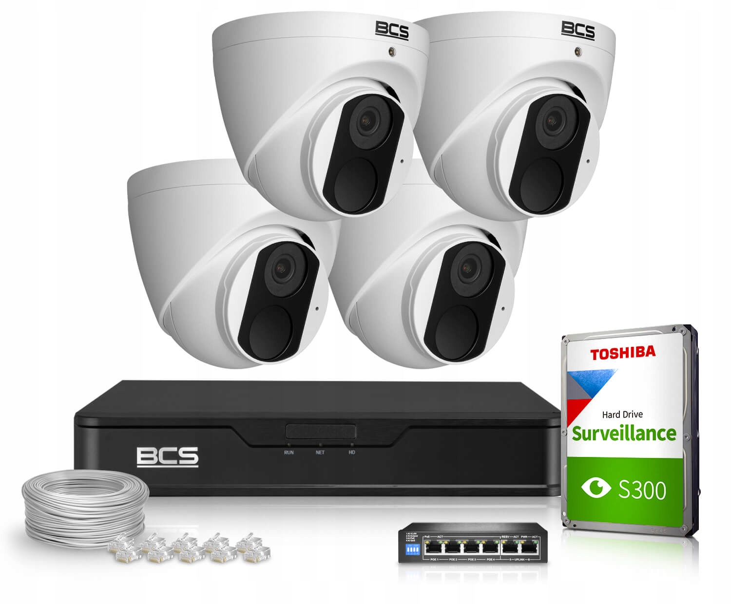 Zestaw do Monitoringu 4x BCS-P-EIP14FSR3 4Mpx Ir 30m Detekcja Aplikacja