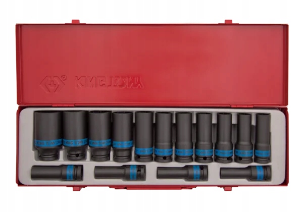 ZESTAW NASADEK UDAROWYCH 1/2" 15cz. DŁUGIE 12-kąt. 10 - 32mm, KASETA King T