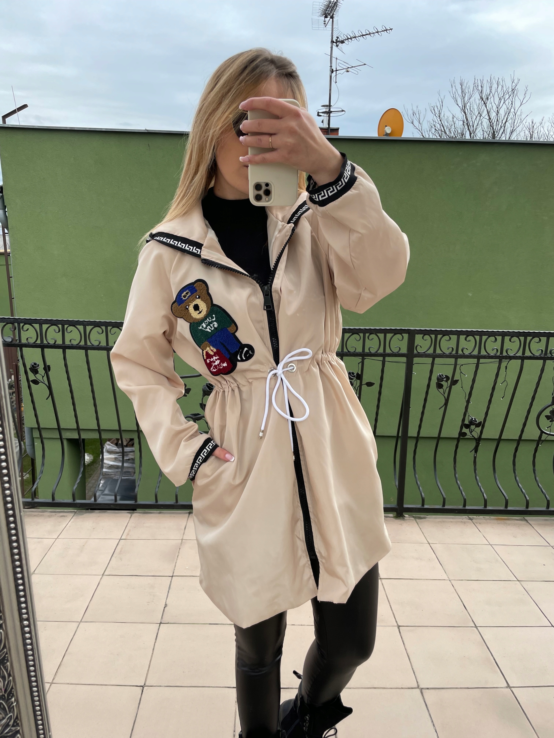 Dešťová Parka Béžová S Medvídkem