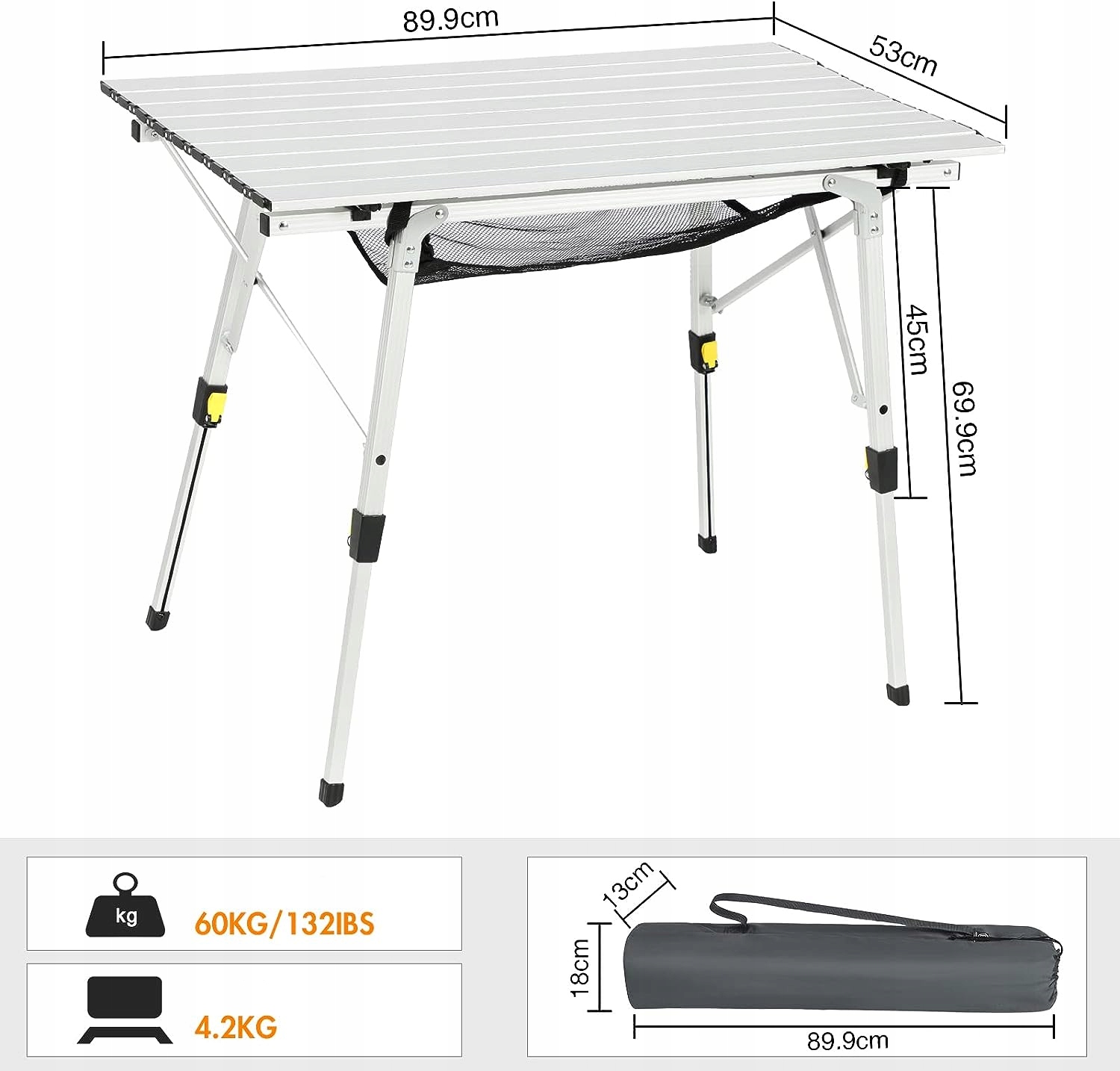 STOLIK STÓŁ KEMPINGOWY TURYSTYCZNY PRZENOŚNY ALUMINIOWY SKŁADANY 90×53 cm Marka inna