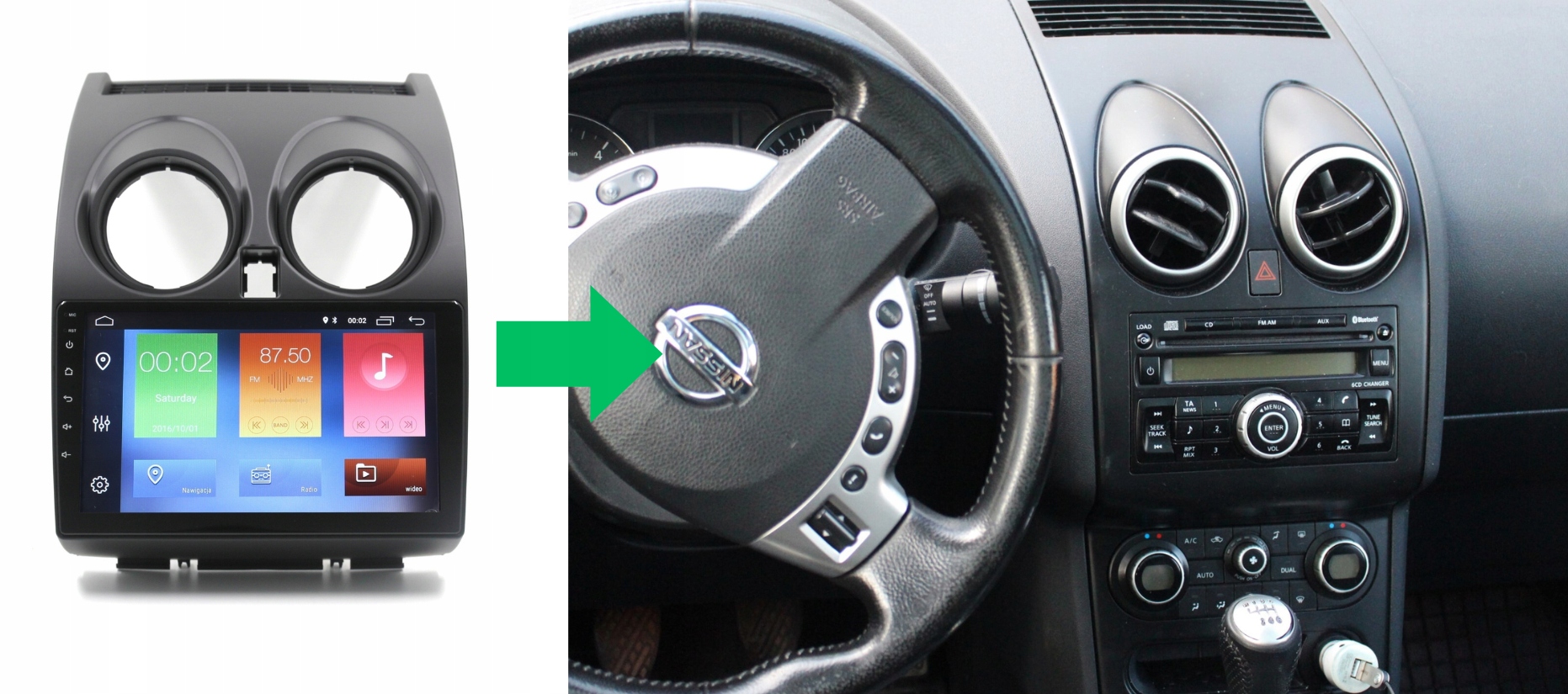 RADIO NAWIGACJA GPS NISSAN QASHQAI 2006-13 ANDROID Montaż niestandardowy