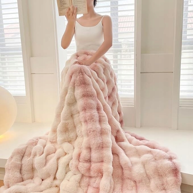 Plyšová deka Yiwu 200 x 230 cm, růžová/bílá