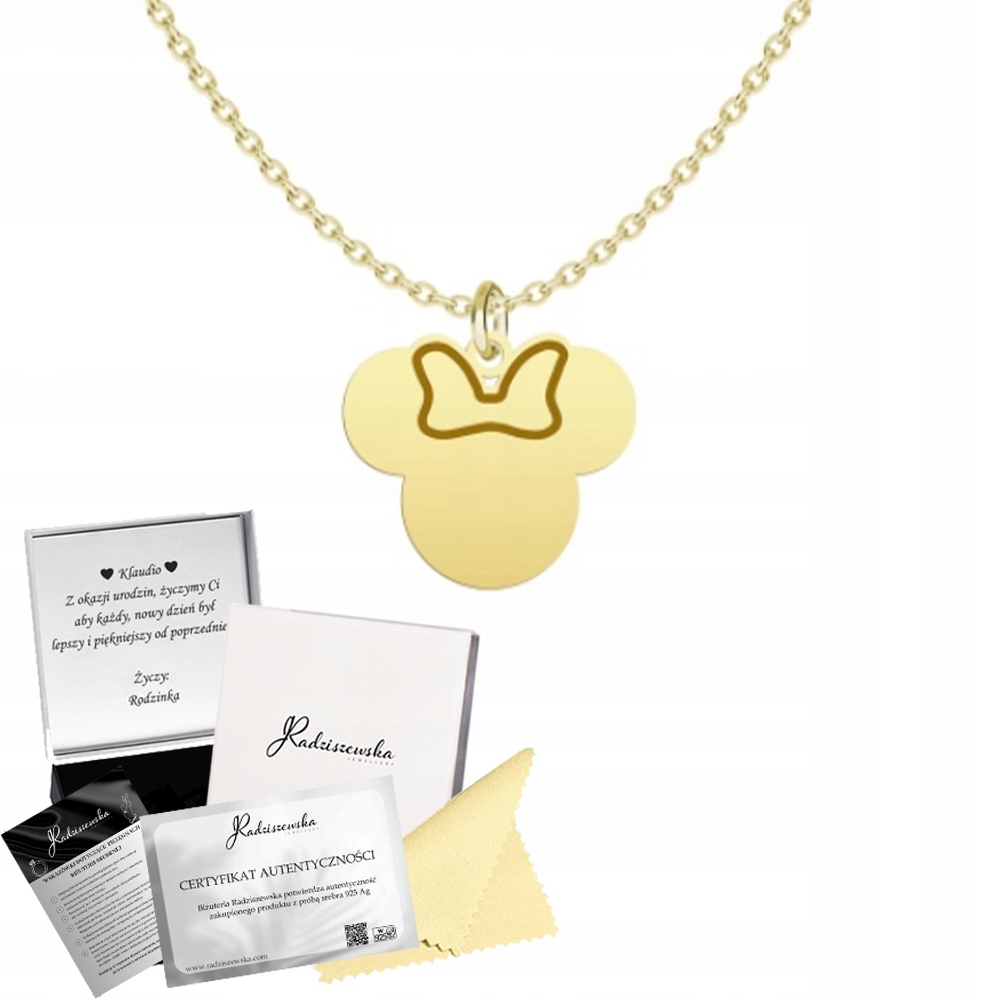 Zlatý Náhrdelník S Mickey Mousem Řetízek Narozeniny Stříbro 925 Přání Bonus