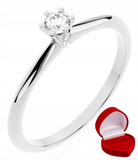 Zlatý Prstýnek 585 14k Brylant Lab 0,09 ct Bílé Zlato R7