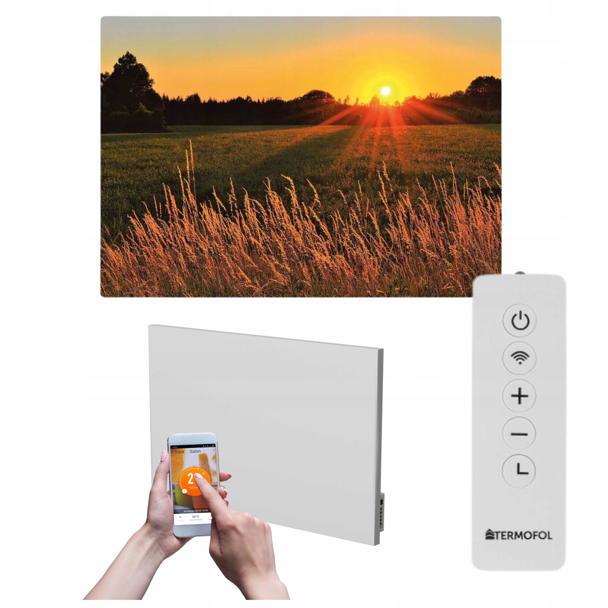 Infračervený ohrievač obraz pole západ slnka 500 W 85x60 cm WiFi