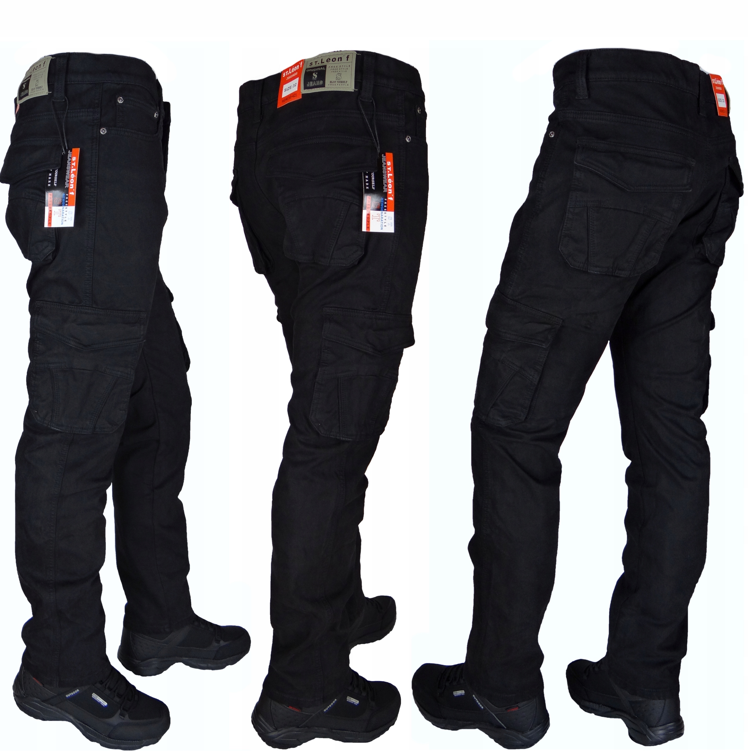 Spodnie Bojówki Czarne W33 L32 Work-Y STLeon Rozciągliwe Są
