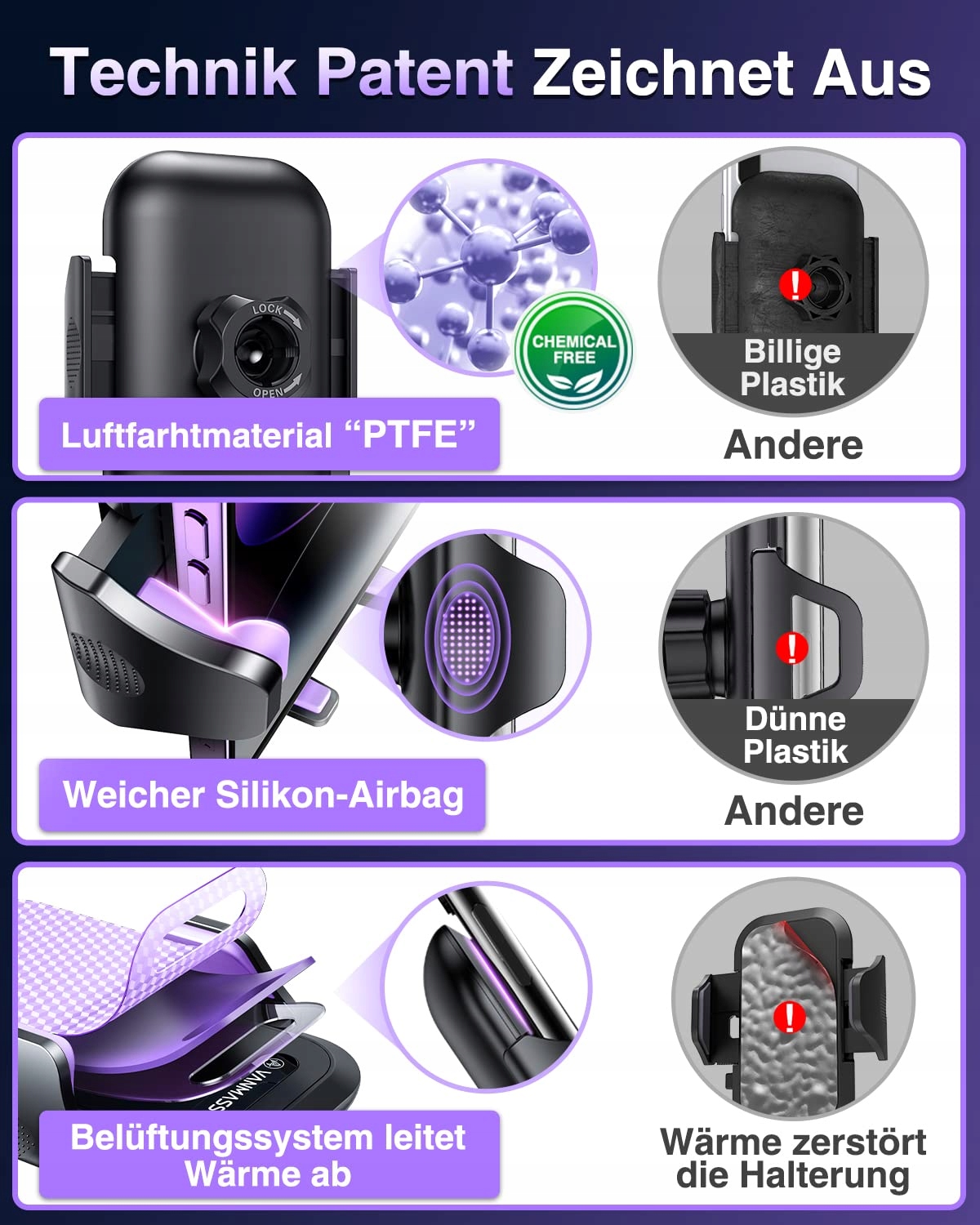 VANMASS Uchwyt Samochodowy 2025 Ulepszony Stabilny Do iPhone ANDROID — miniatura 3
