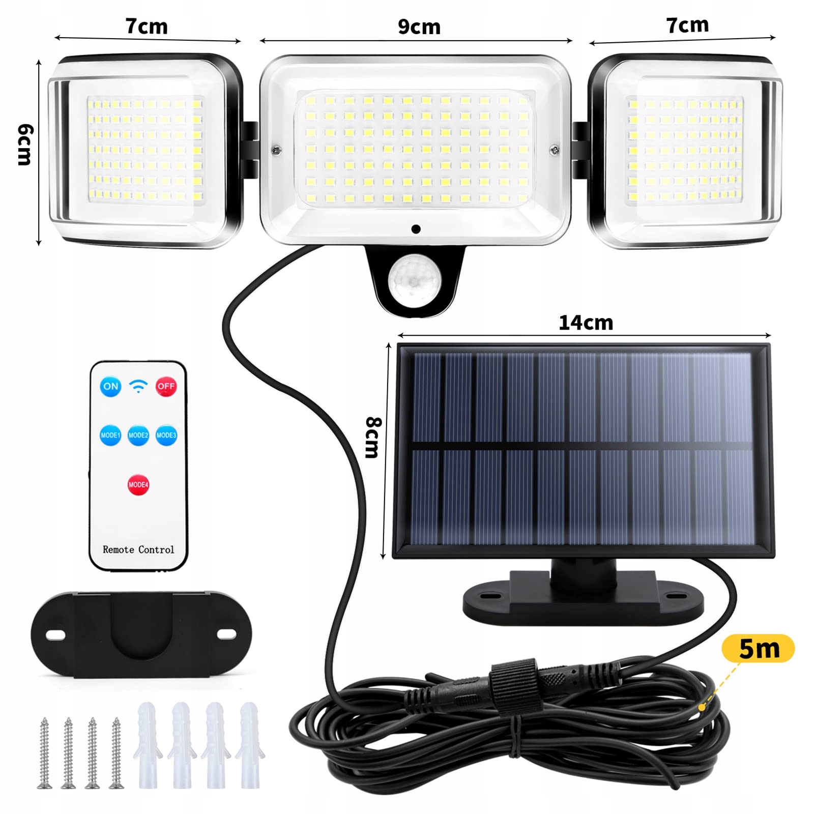 Lampa Solarna Z Czujnikiem Ruchu Z Pilotem Do Ogrodu Tarasu 224 LED CISSIYO — miniatura 6