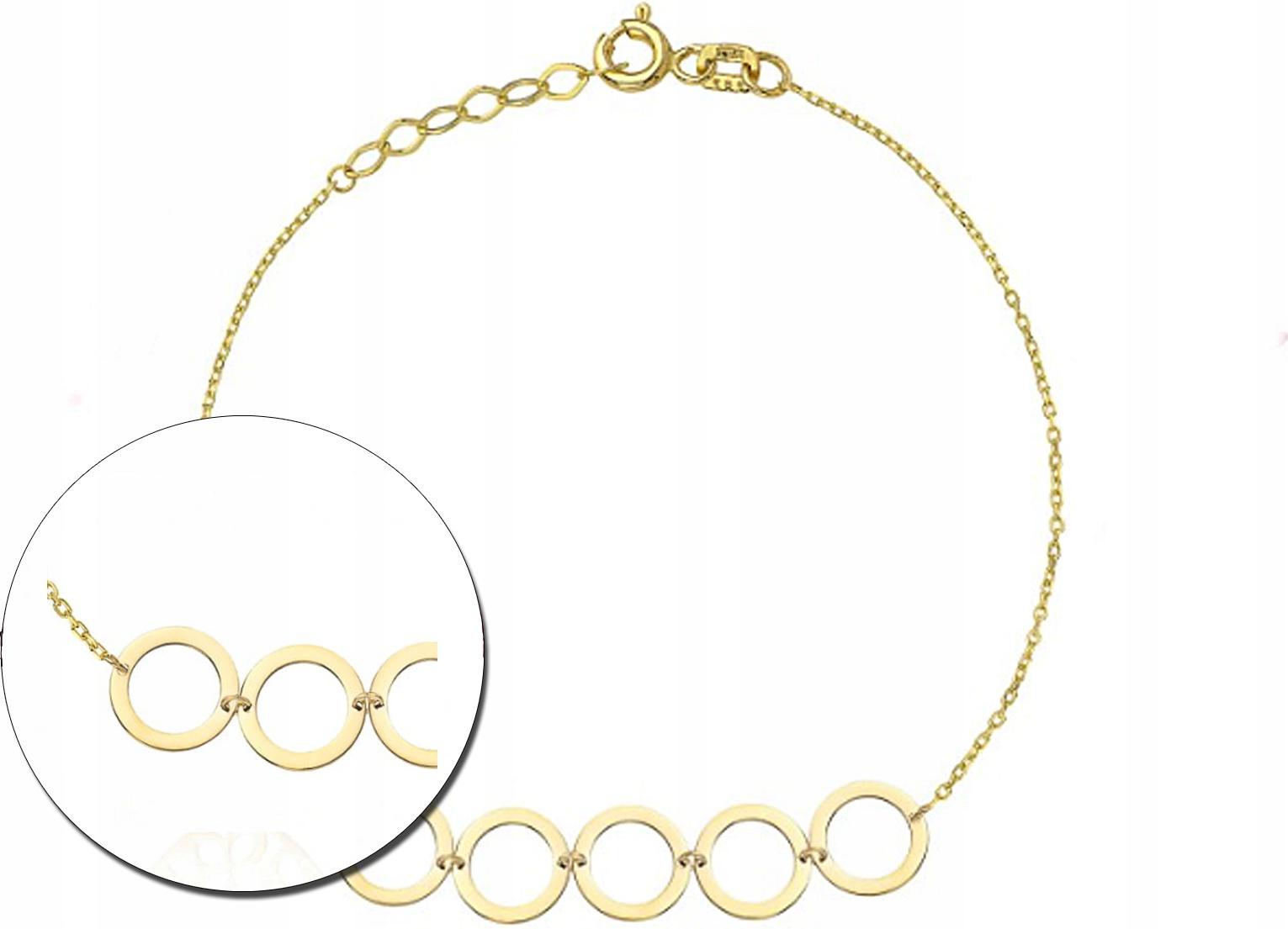 Zlatý náramek 585 s pěti zlatými kroužky je ideální jako dárek