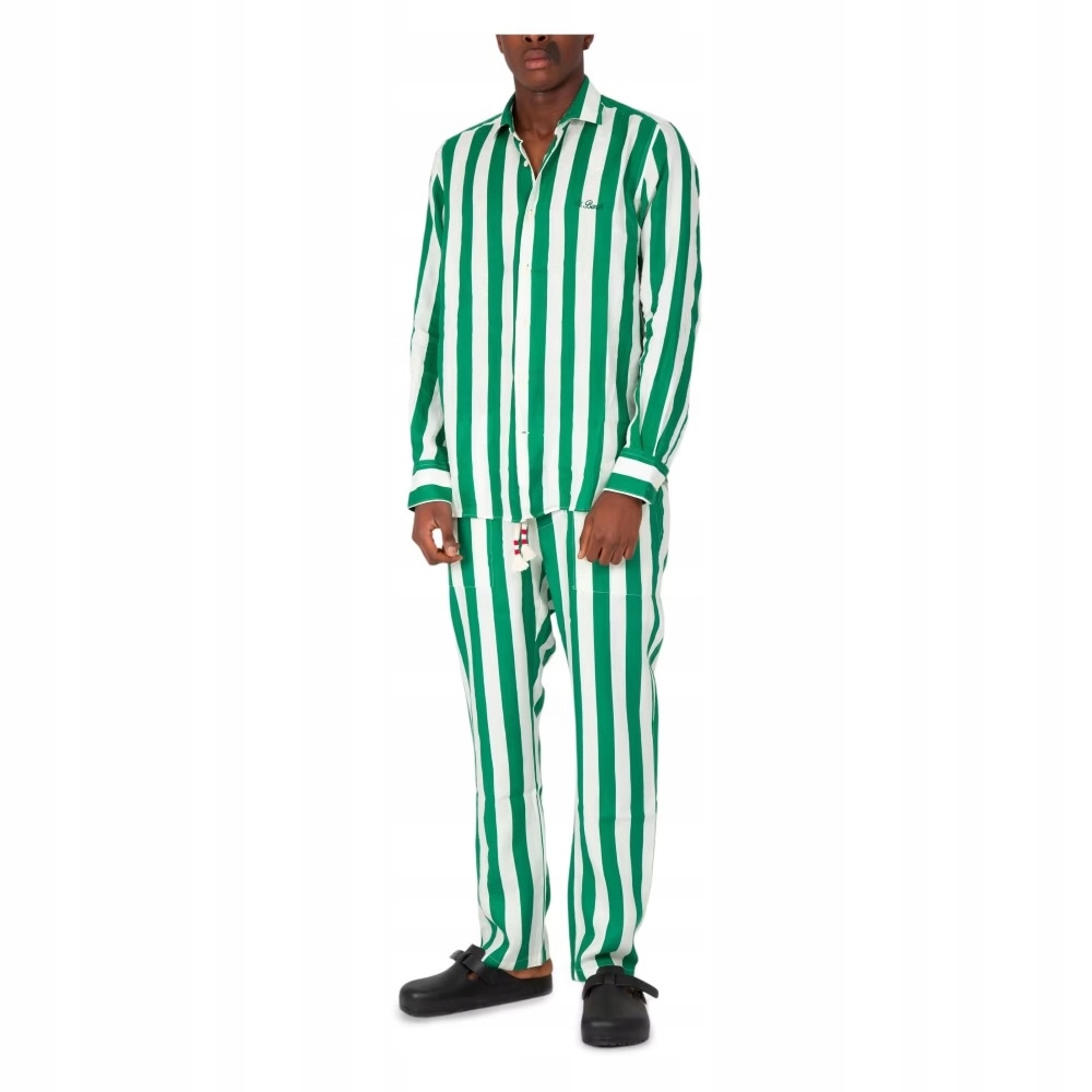 Koszula Męska MC2 Saint Barth w Paski Lniania Biało-Zielona r.XL Rozmiar XL