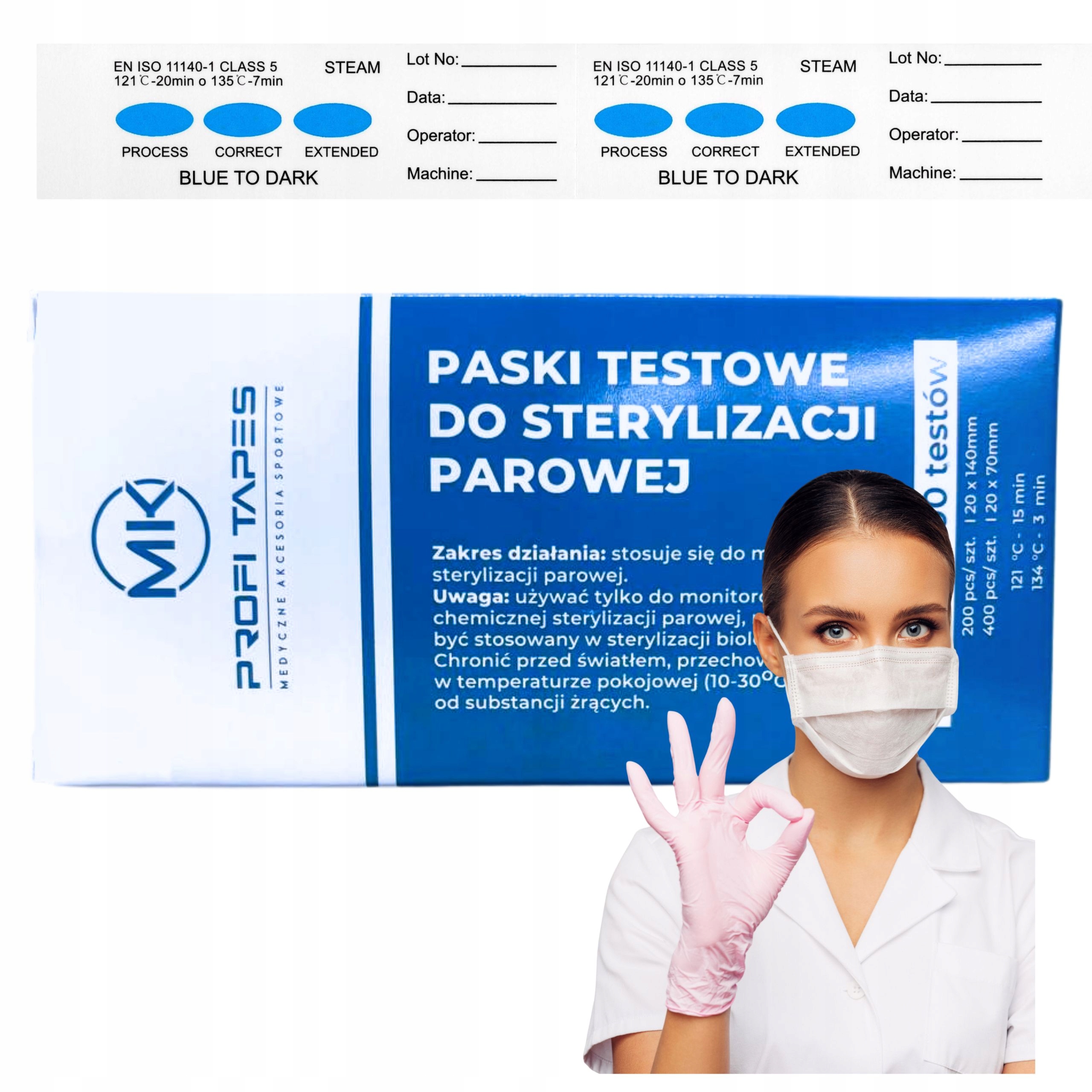 PASKI DO STERYLIZACJI KLASA 5 TESTY DO AUTOKLAWU KLASY V - 400szt