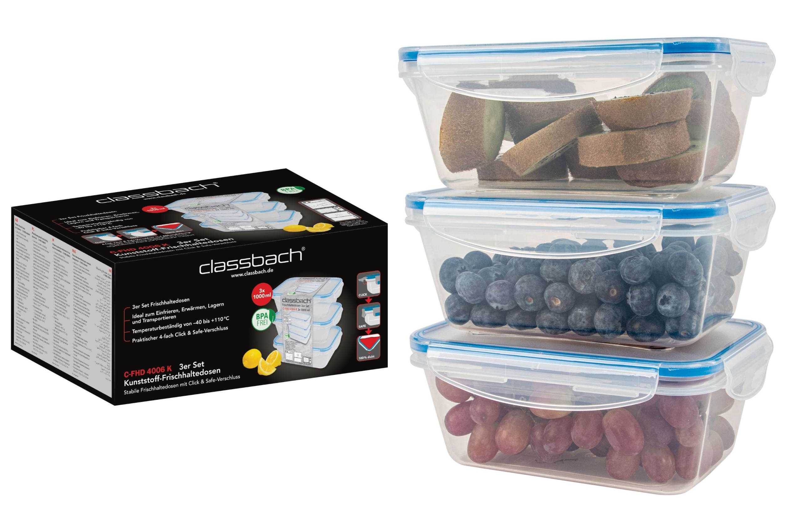 

Pojemniki Plastikowe Na Żywność 3X 1000 ML Classba