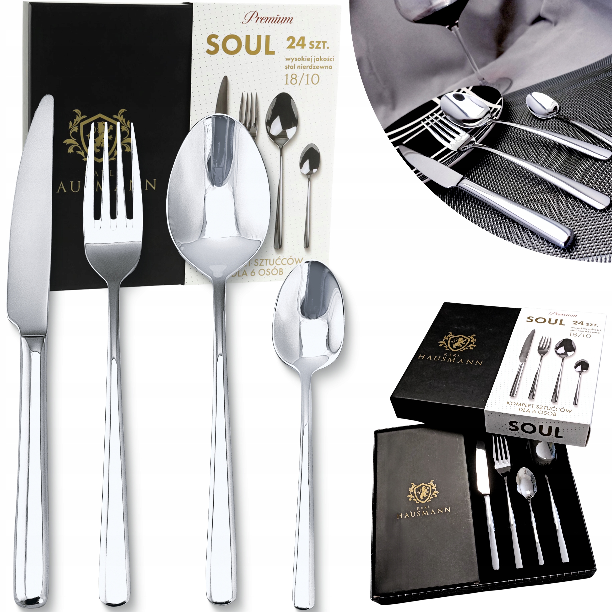 Příbory Sada Příborů Souprava 24ks pro 6 osob z nerezové oceli 18/10