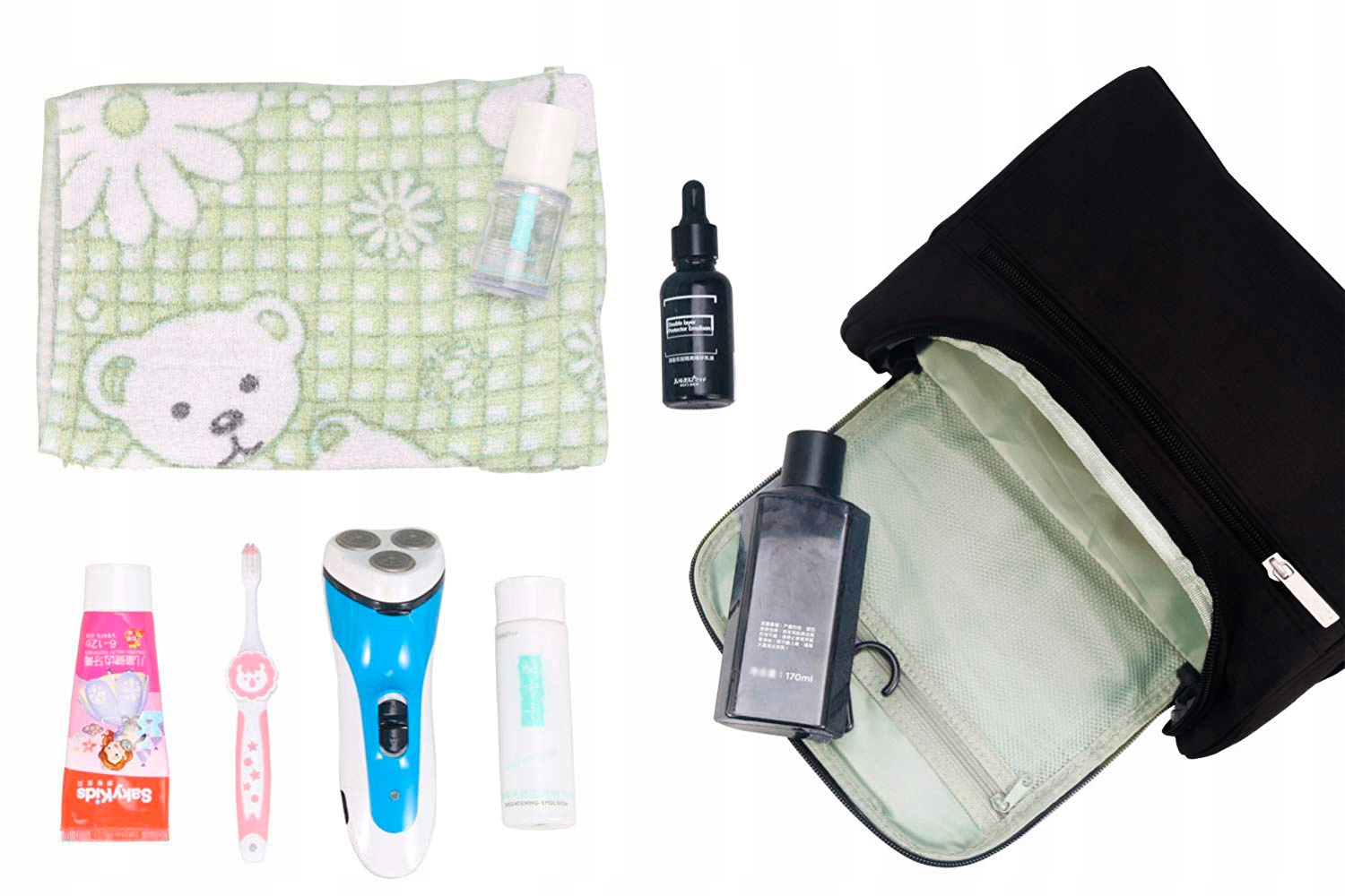 KOSMETYCZKA MĘSKA DAMSKA PODRÓŻNA WISZĄCA NA KOSMETYKI PĘDZLE LEKI Kolor czarny