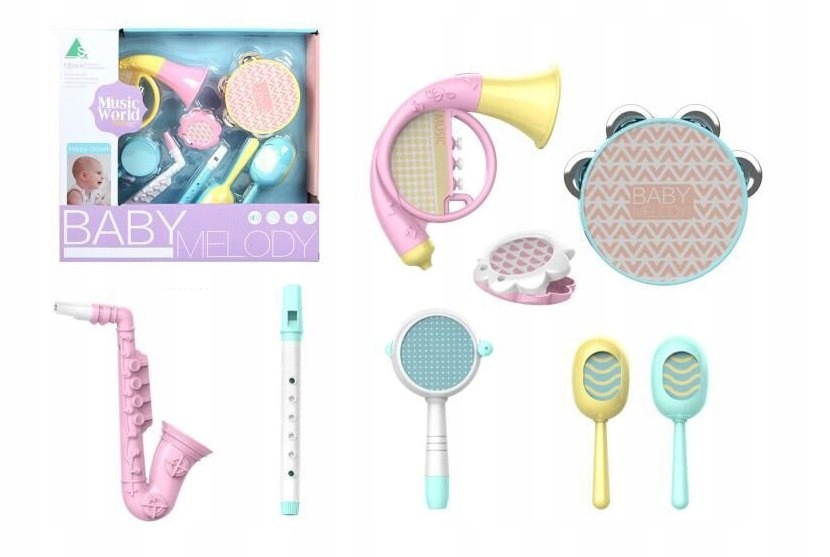 INSTRUMENTY DLA DZIECI DUŻY ZESTAW MUZYCZNY 8 elem Baterie 2x AAA