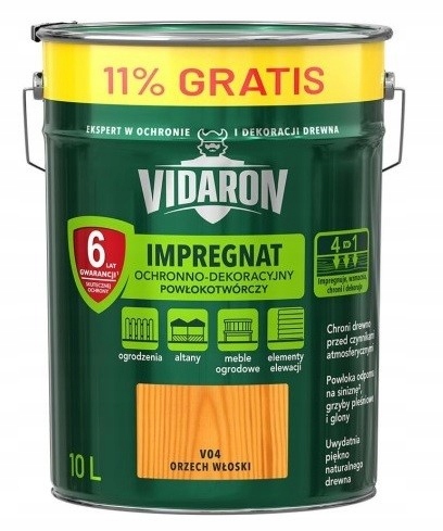 Vidaron Impregnat Do Drewna Płotów 9L+11% 10L Orzech Włoski