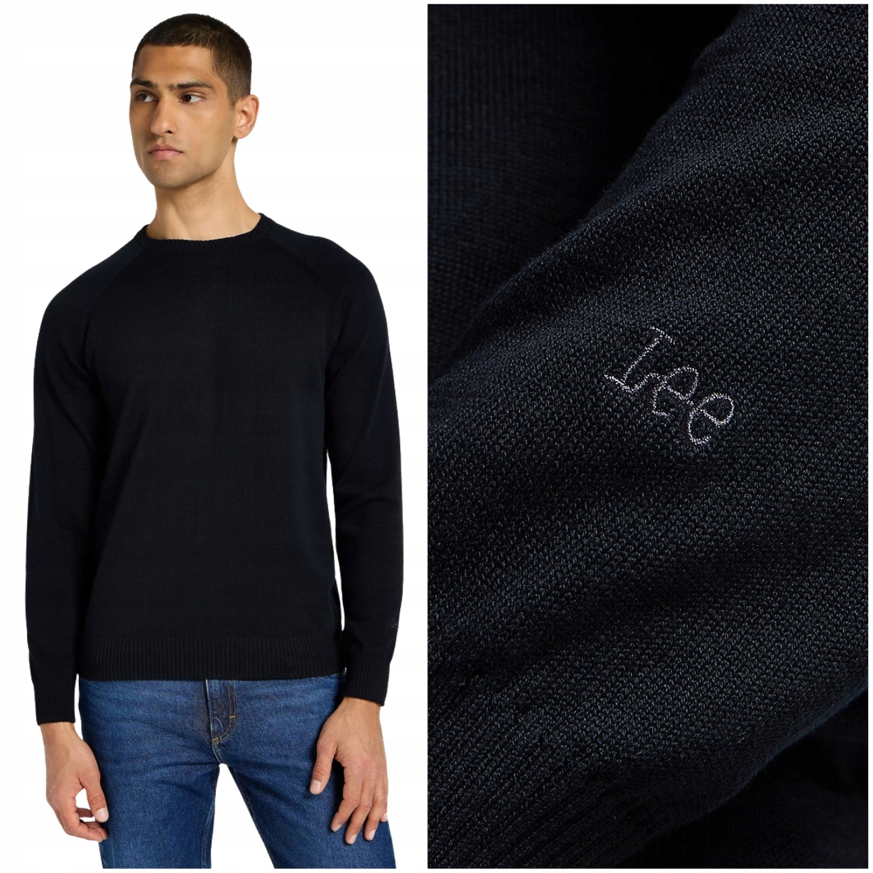 Lee Clean Raglan Sweater Black Přiléhavý černý bavlněný pánský svetr M