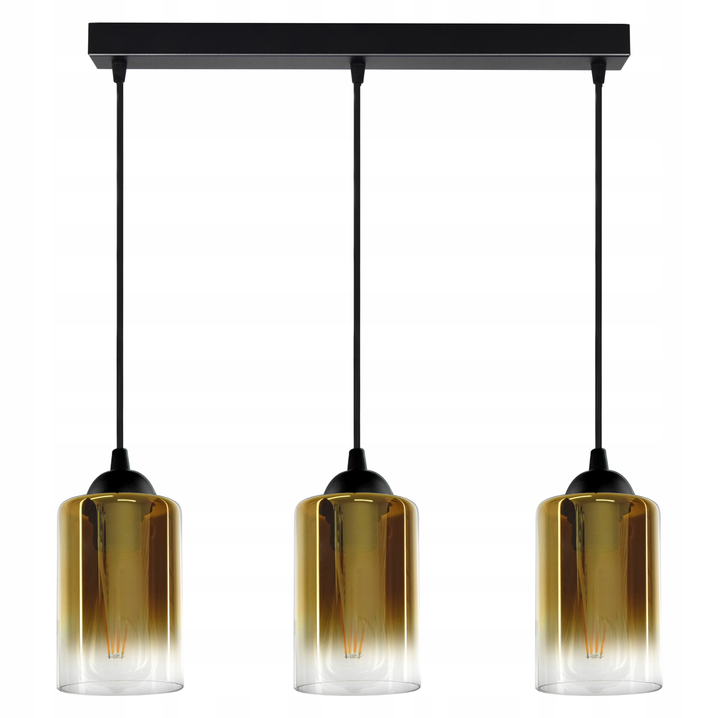 

Lampa Wisząca Trzy Tuby Złote Transparentne Led