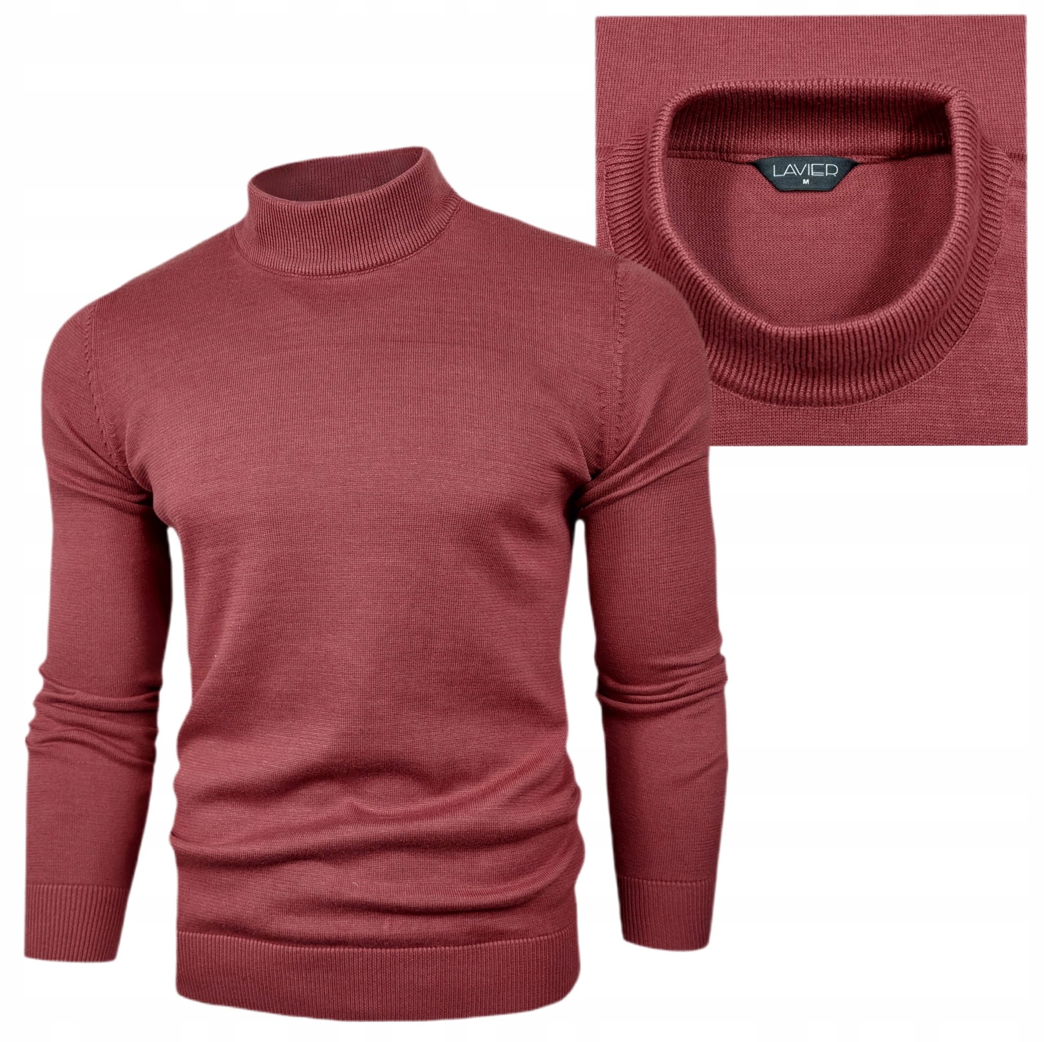 Pánský svetr Lavier 100% Bavlna s falešným výstřihem, pohodlný měděný se stojáčkem , vel. L