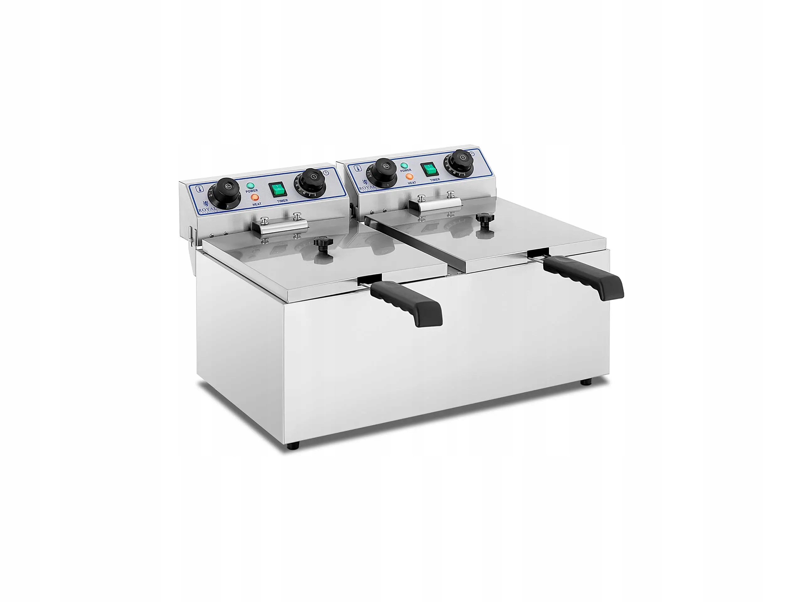 Dvojitá Dvoukomorová Fritéza 2x13L 230V 2x3200W Časovač Nerezová Ocel