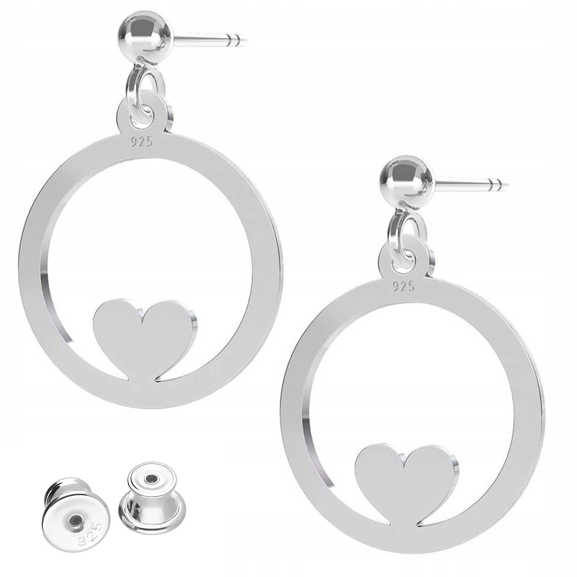 Stříbrné Náušnice Kolečko se srdíčkem Srdíčka Šroubky Stříbro 925