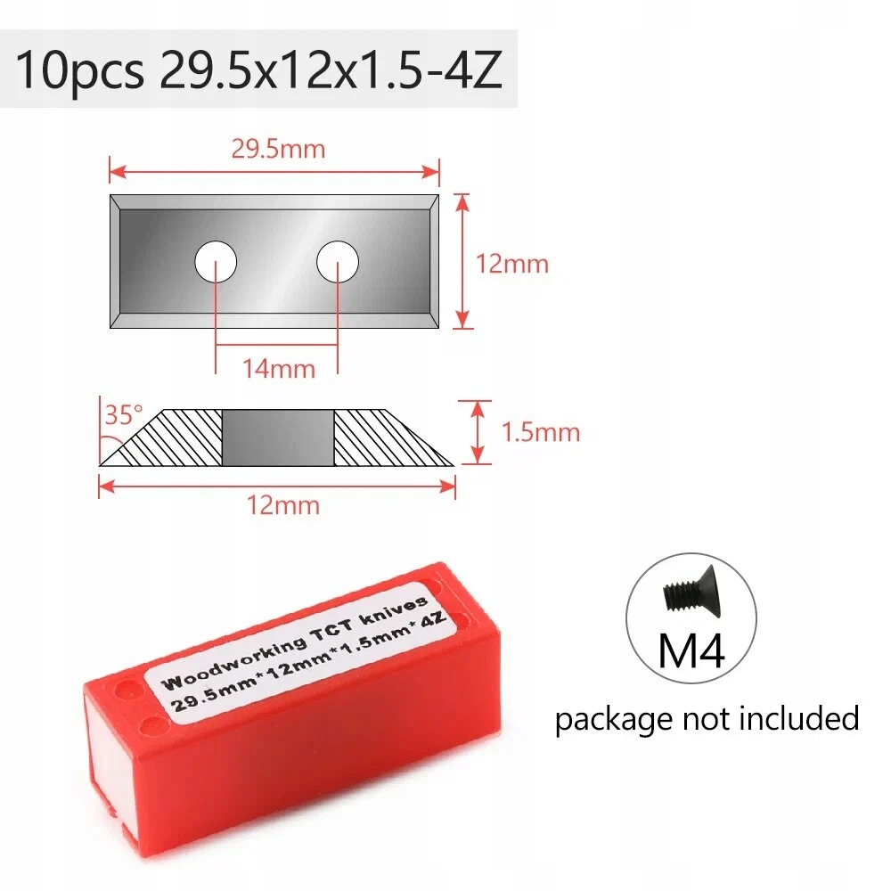 Zestaw wymiennych płytek do frezów 10szt 29.5x12x1.5 mm Vhm 4-stronne