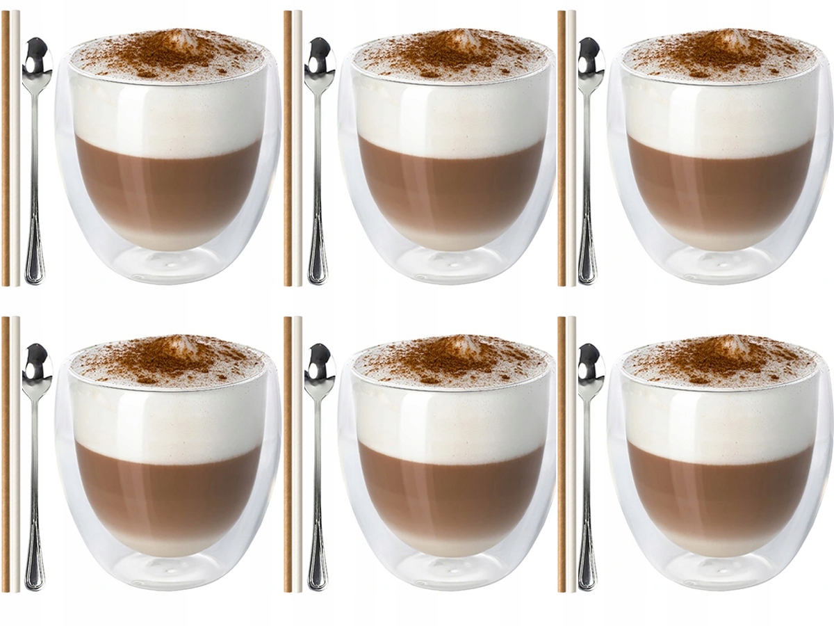 ZESTAW 6 szt. SZKLANKA TERMICZNA 235 ML KAWA LATTE