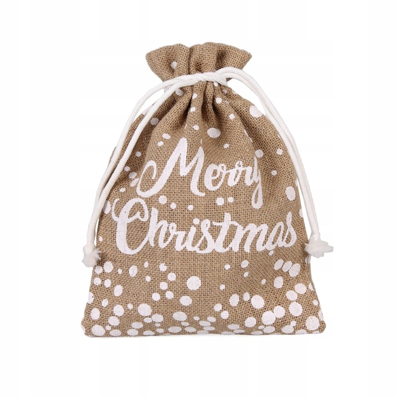 WOREK JUTOWY ŚWIĄTECZNY "MERRY CHRISTMAS" NA PREZENT 30x22cm