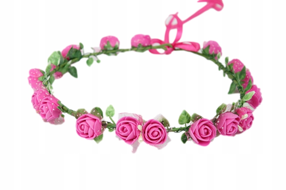 

Wianek ślubny delikatny perełki sesja Fuksja