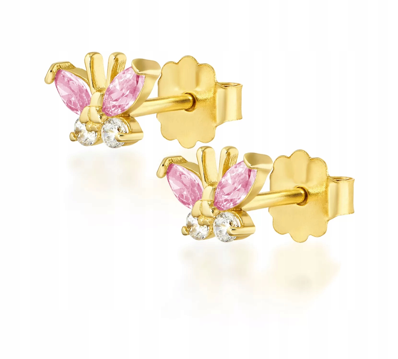 Náušnice s motýly 585 s růžovými zirkony