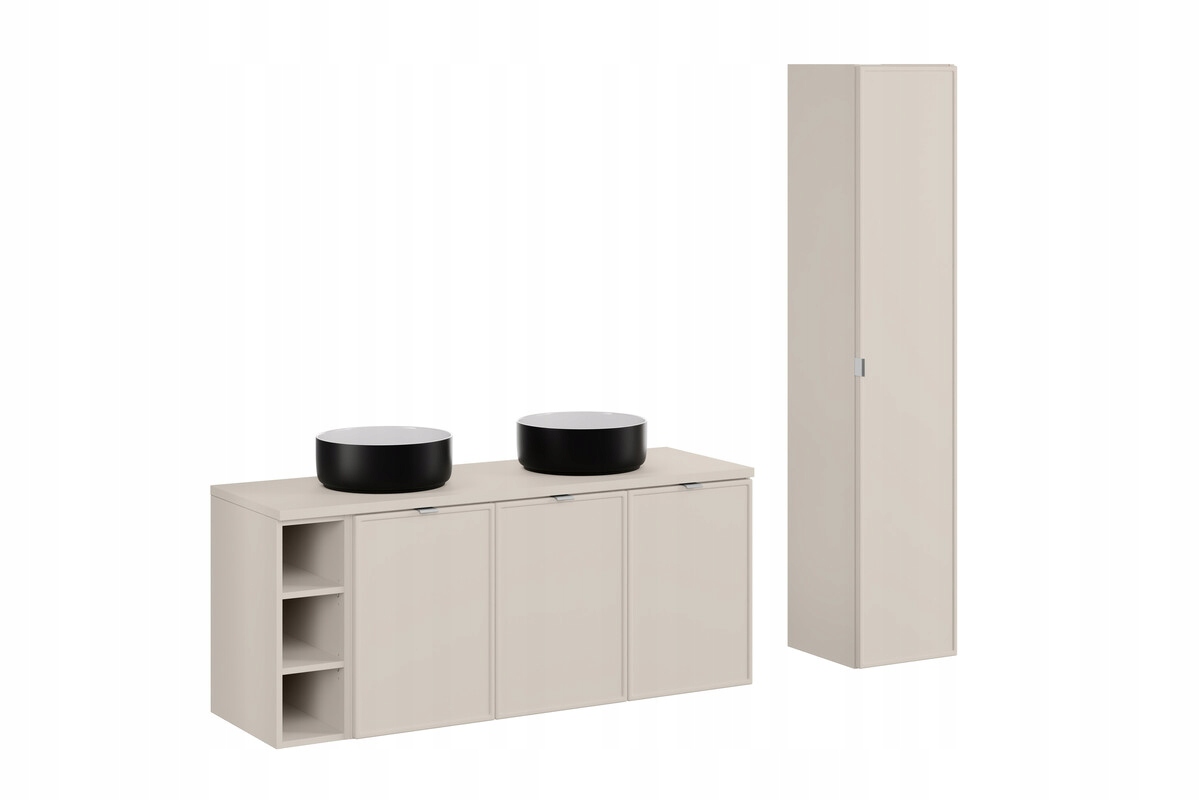 Závěsná koupelnová skříňka z kašmíru s deskou 140 Cm, umyvadlem a sloupkem