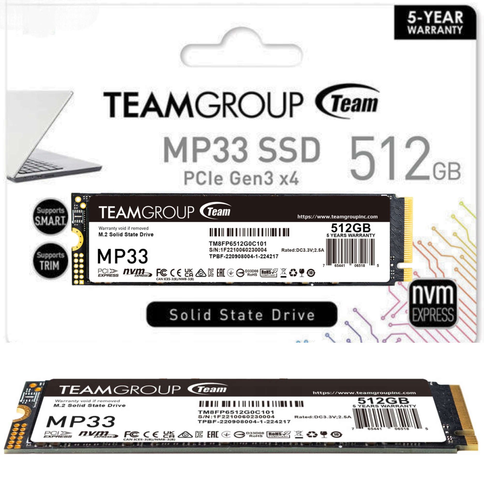 Ssd disk 512 Gb M2 NVMe Team Group MP33 PCIe 3.0 Gen3 x4 2280 pre notebook