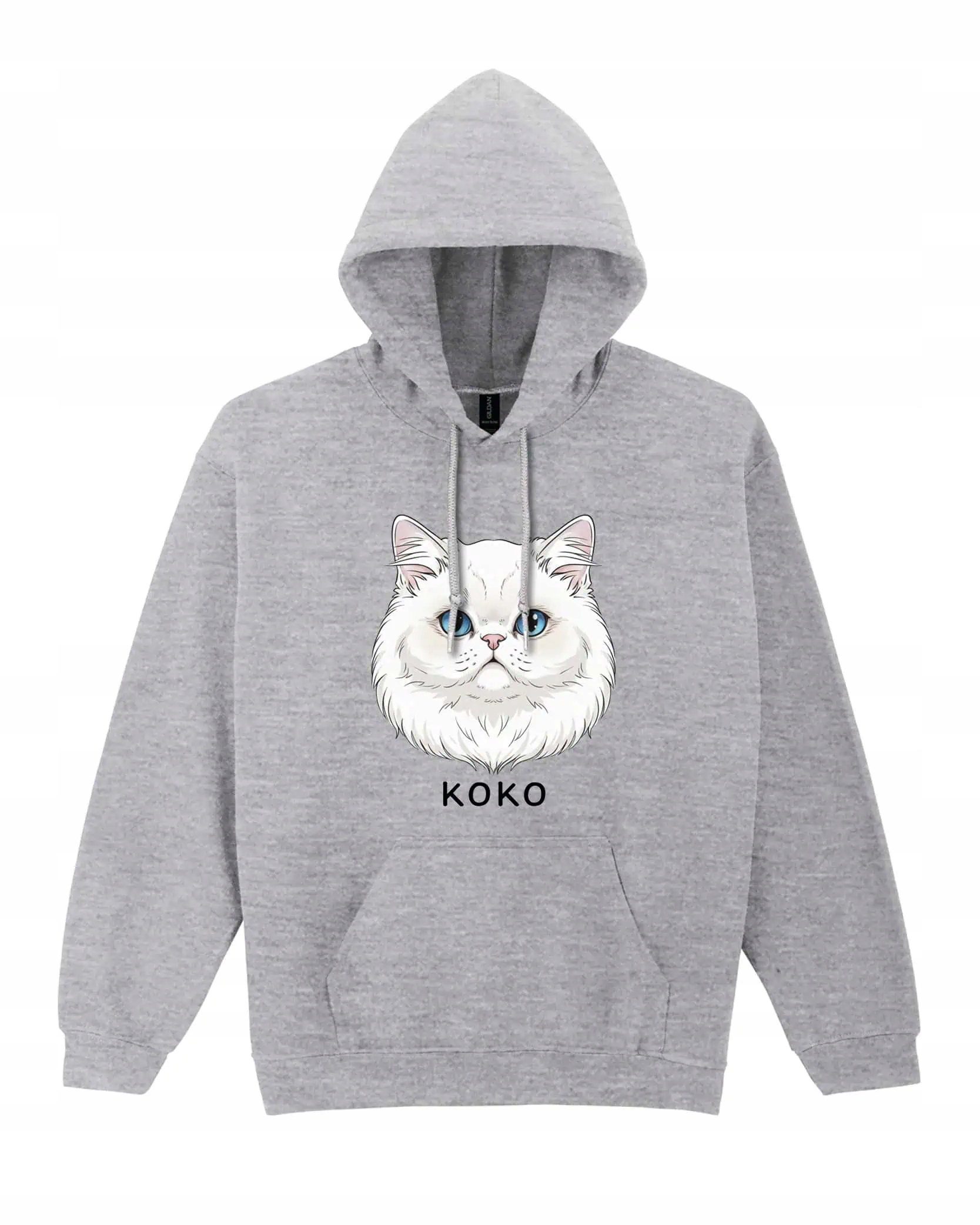 Mikina s kapucí Perská Bílá Personalizovaná Kočka Pupil Šedá XXL