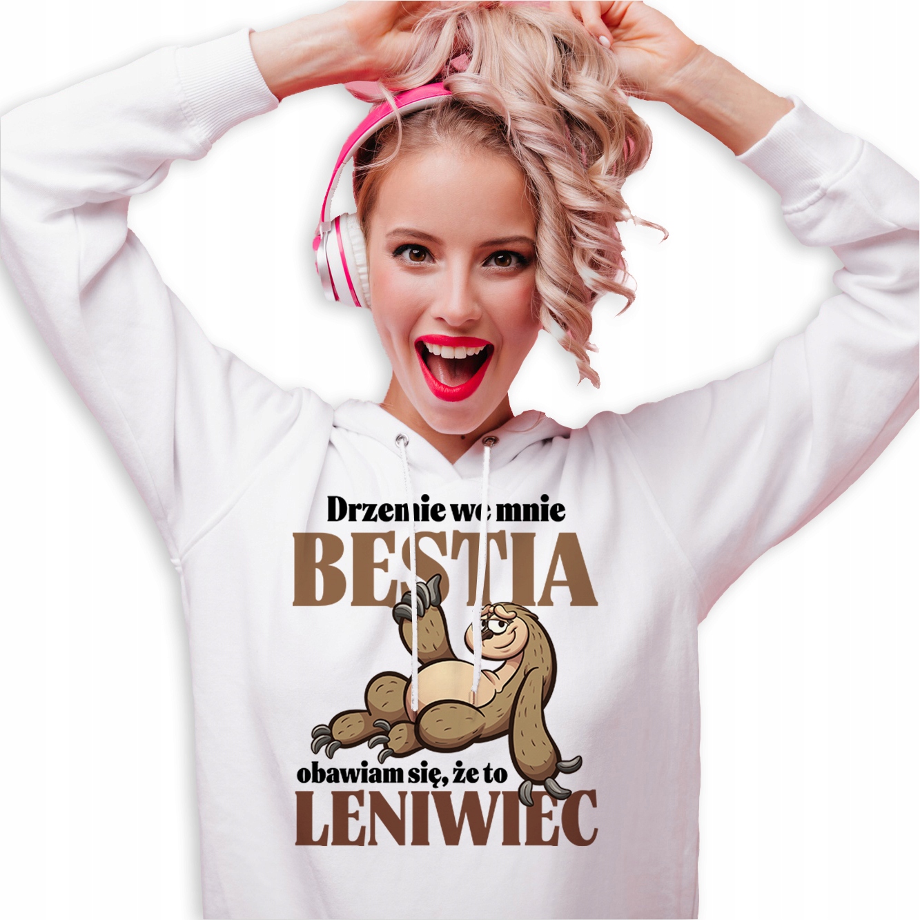Mikina S Kapucí Hoodie Bílá Dárek pro lenochoda Dřímá ve mně Bestie M