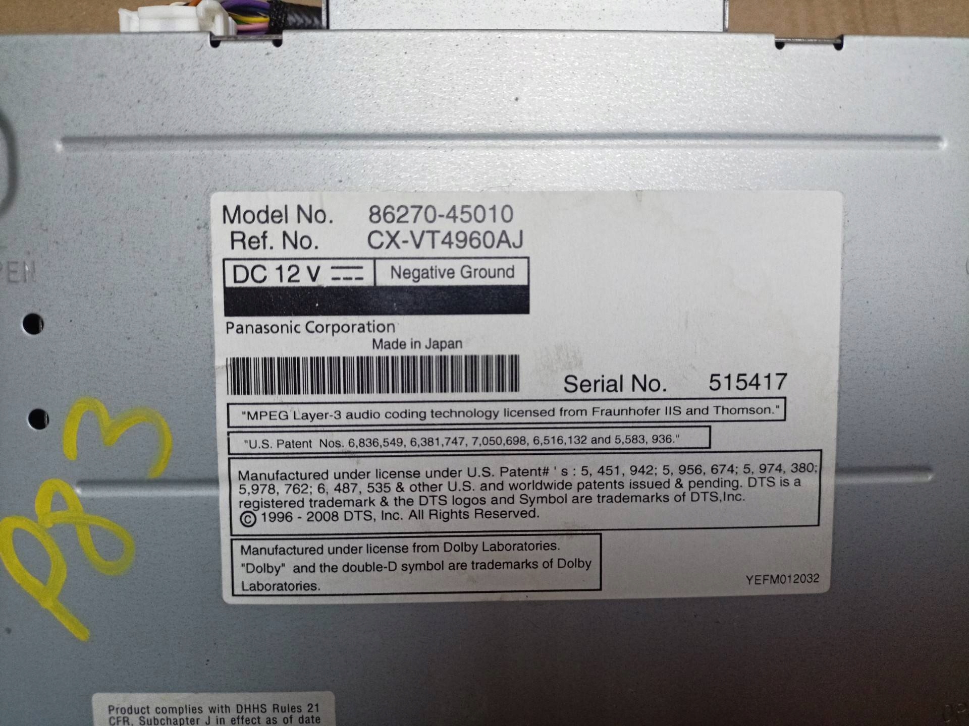 DVD Toyota Sienna 3 XL30 2011 86270-45010