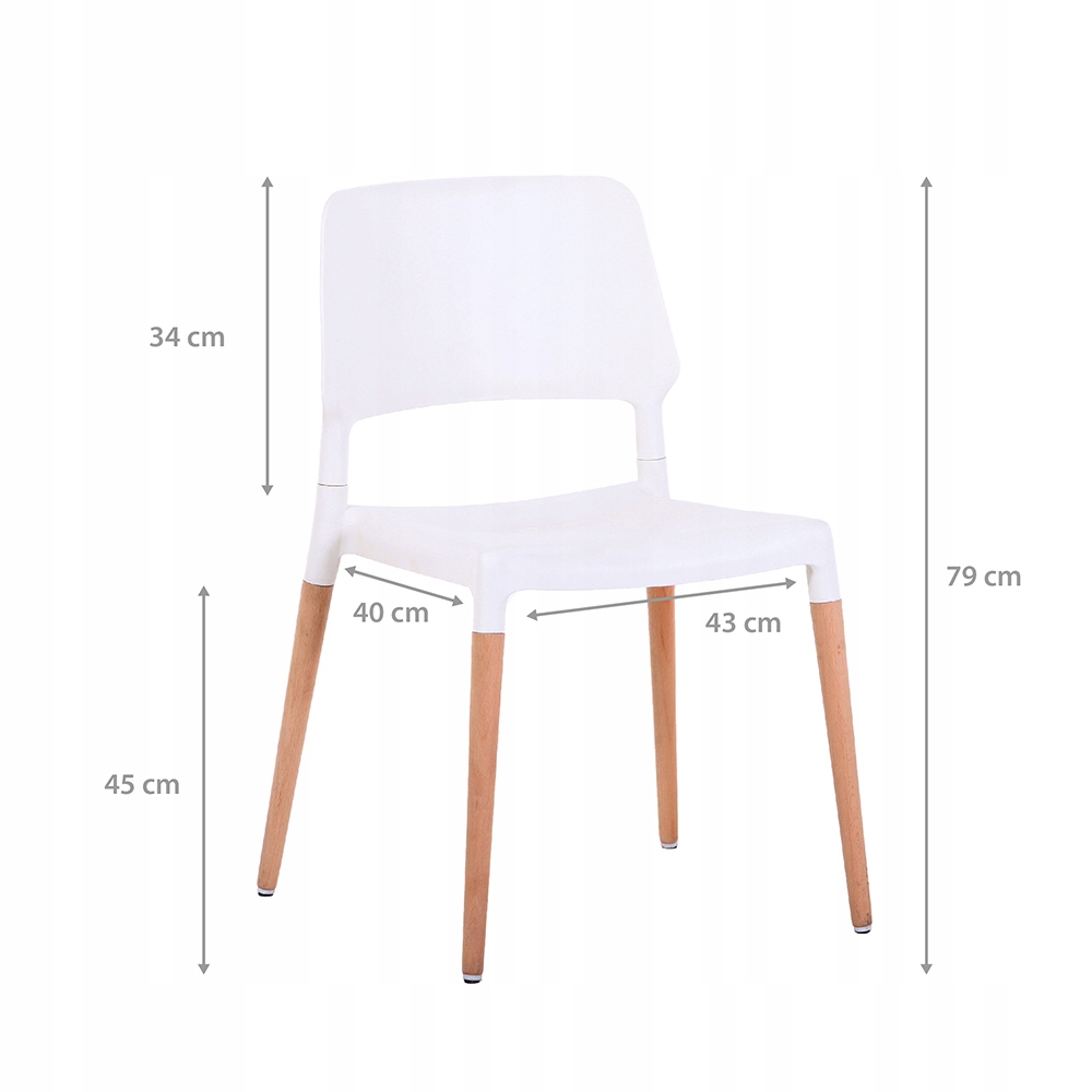 Krzesło nowoczense TARCENTO białe + Drewniane Nogi Szerokość mebla 43 cm