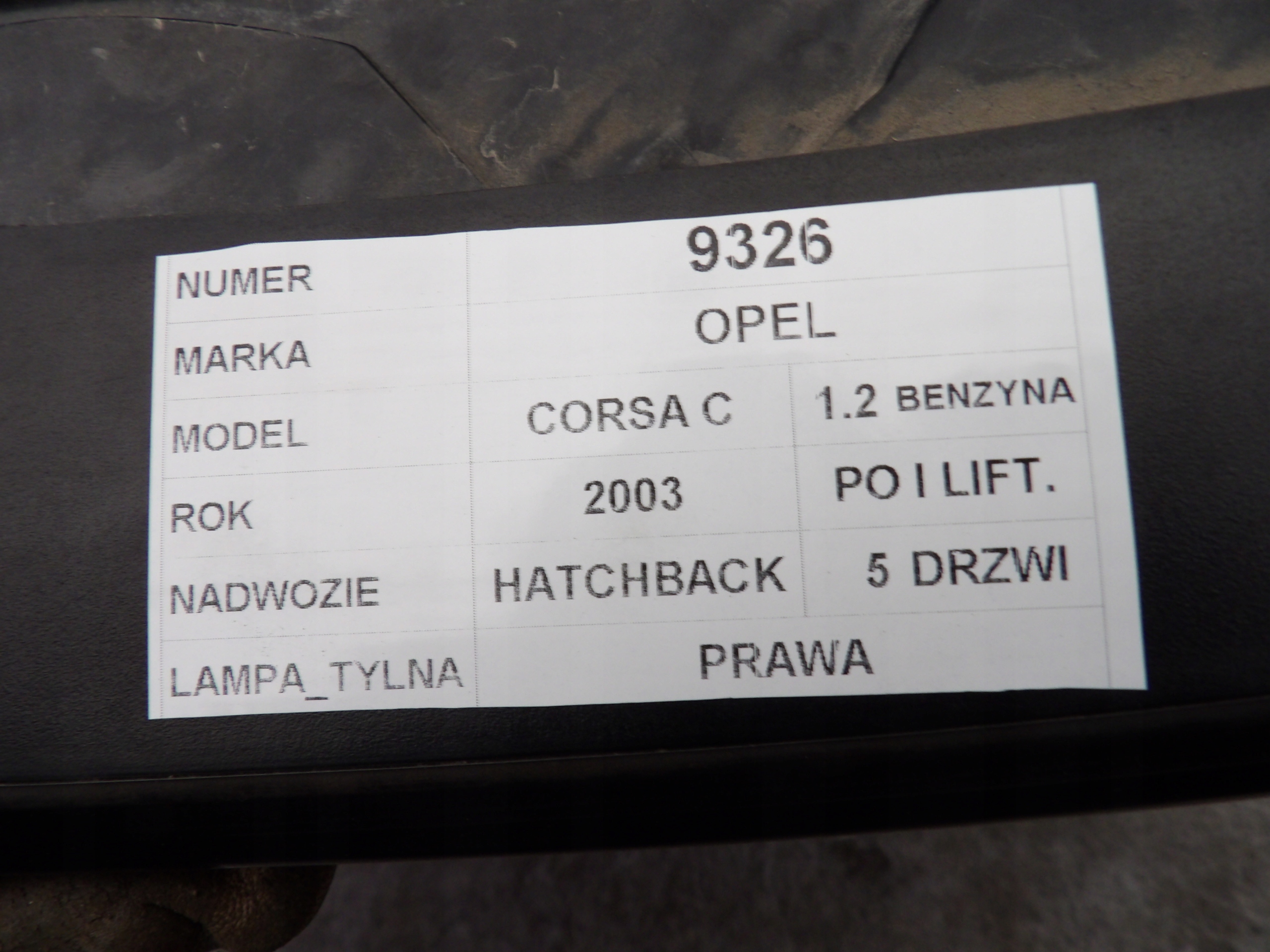 Opel Corsa C light rear right HB