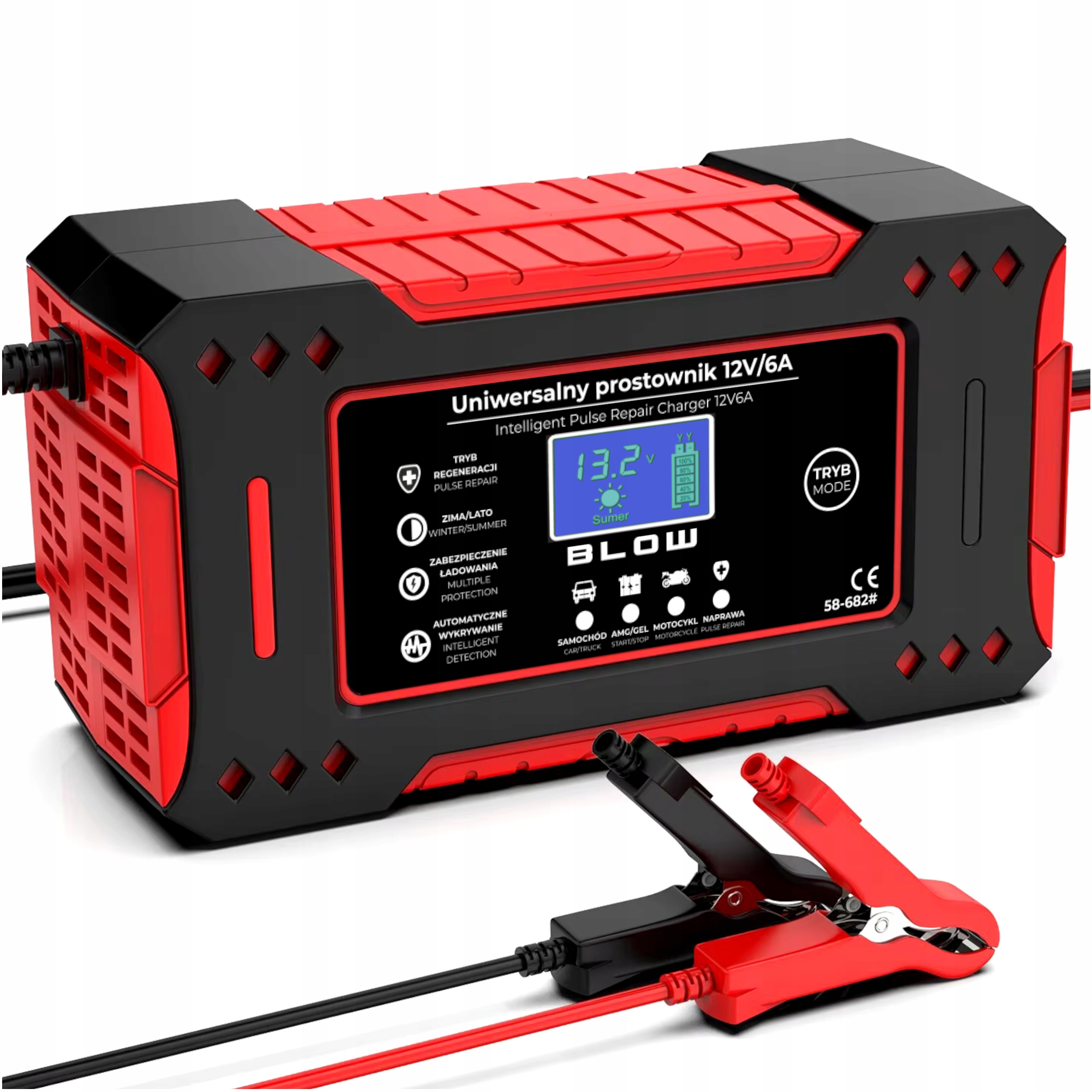 Prostownik Do Akumulatorów Automatyczny Inteligentny Ładowarka LCD 12V 6A
