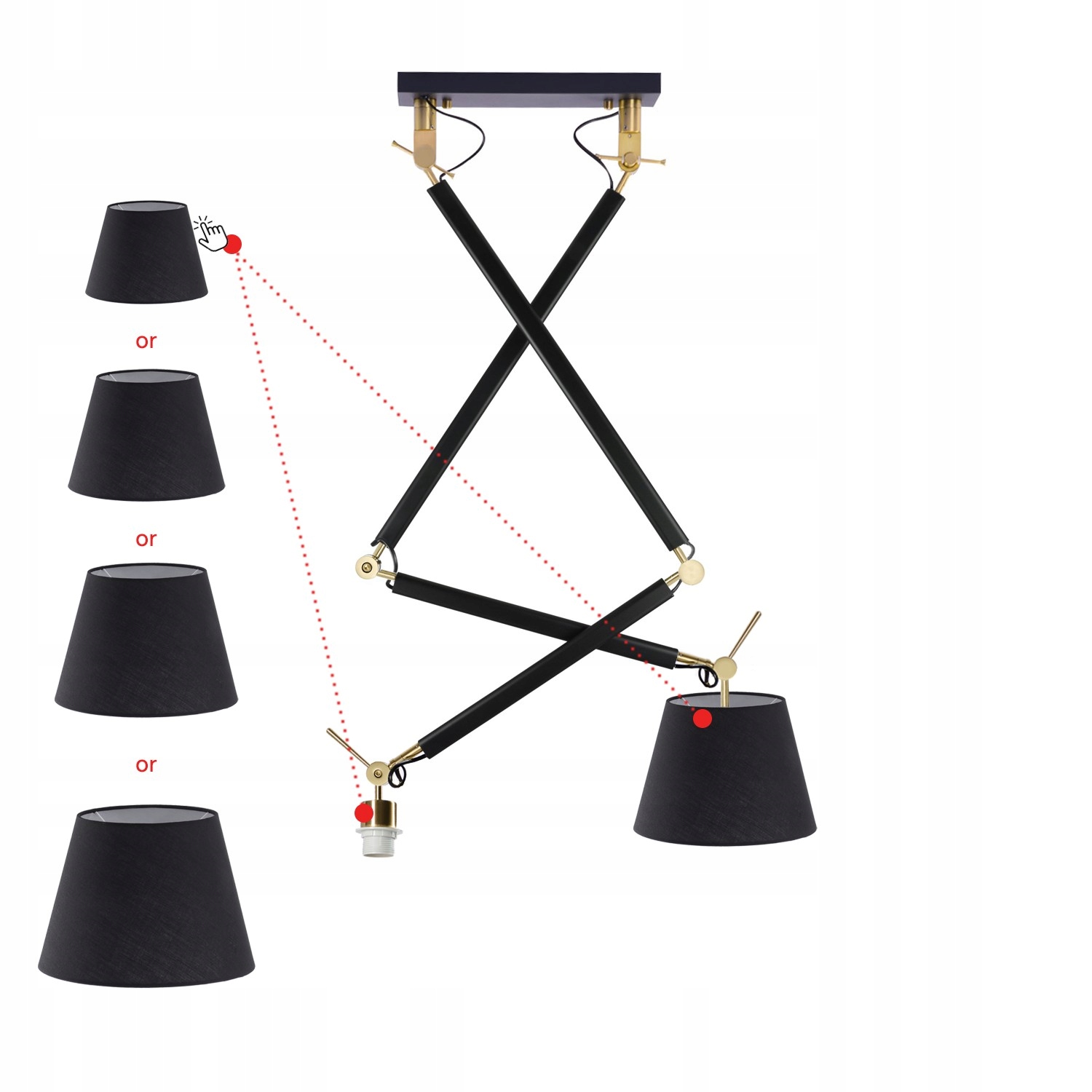 Dvojitá výložníková lampa s nastavitelnými rameny zlatá sada stínítkem Zyta 2