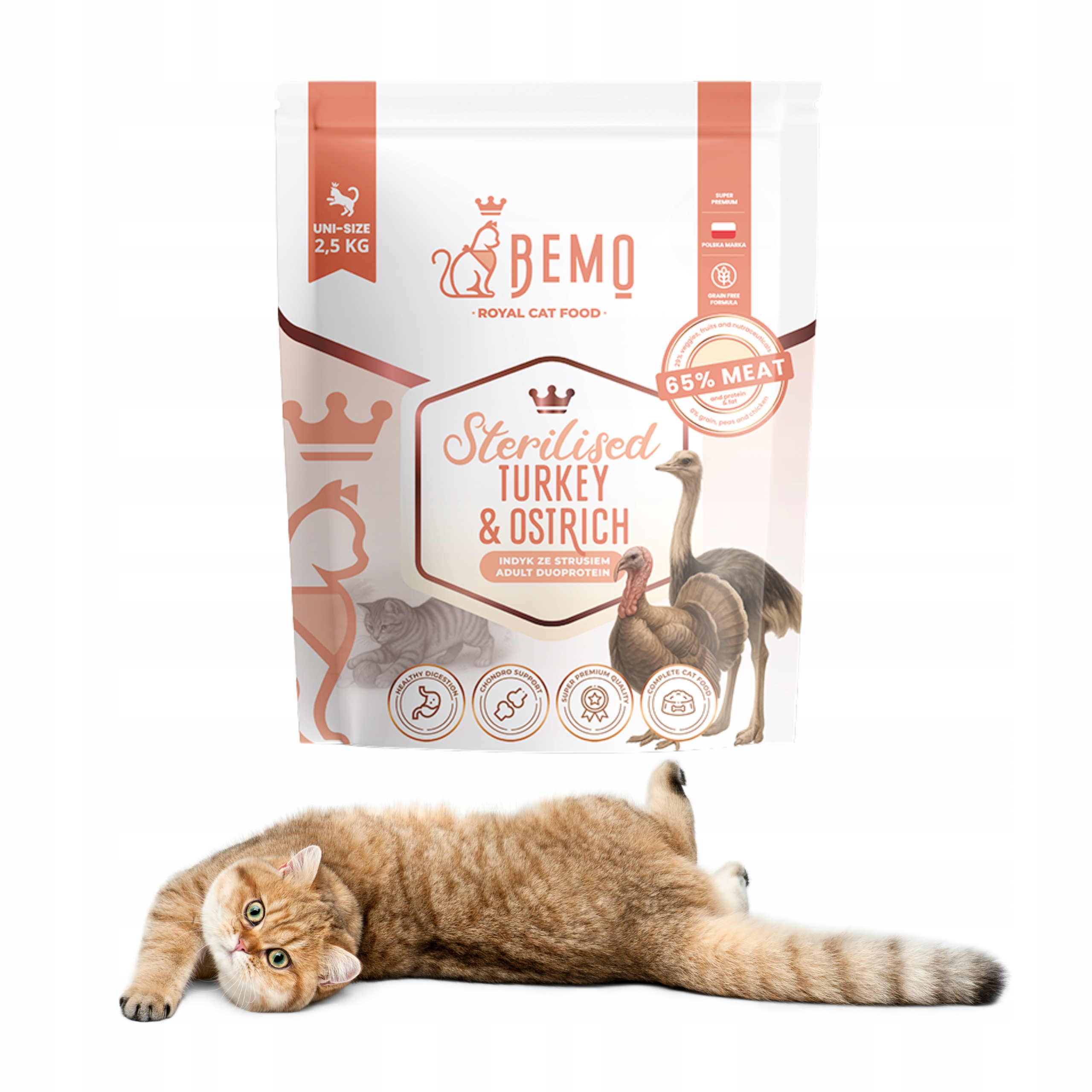 Levně Suché krmivo pro kočky Bemo Cat 2,5 kg krůta pštros přírodní