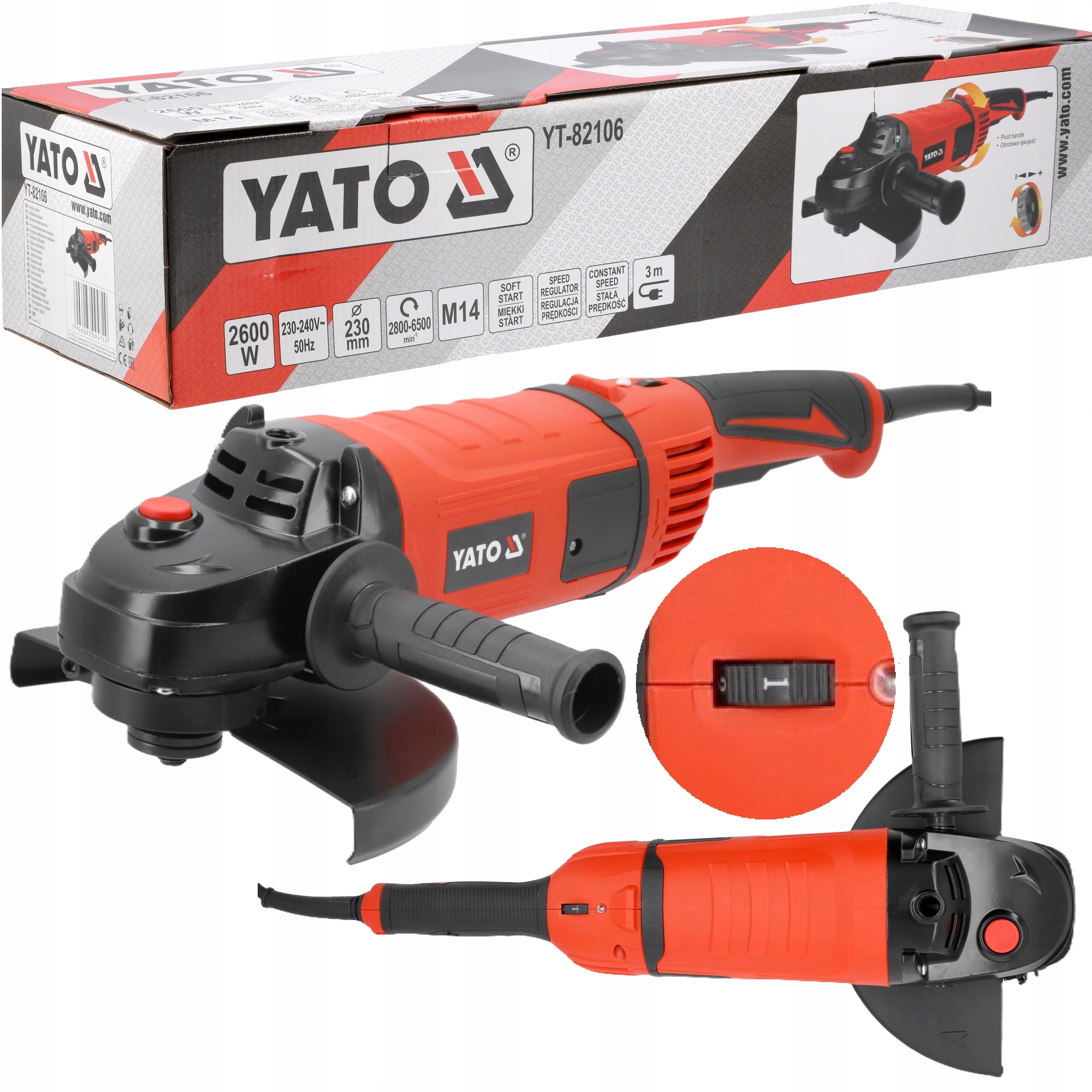 Szlifierka Kątowa Yato 2600 W 230 mm regulacja obrotów obrotowa rękojeść